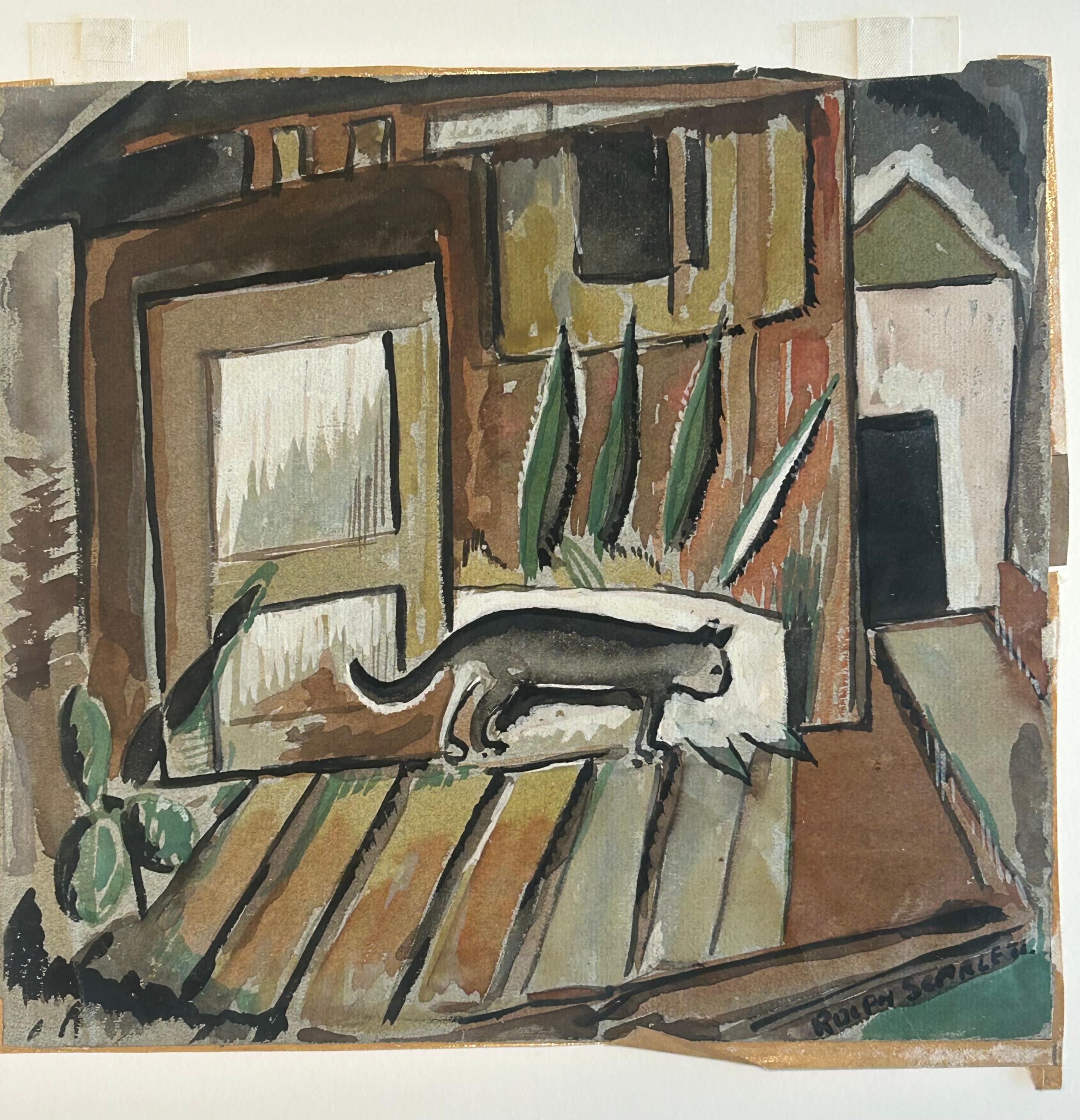 Rolph Scarlett 1889 -1984… signed watercolor on paper of a whimsical cat For Sale 9