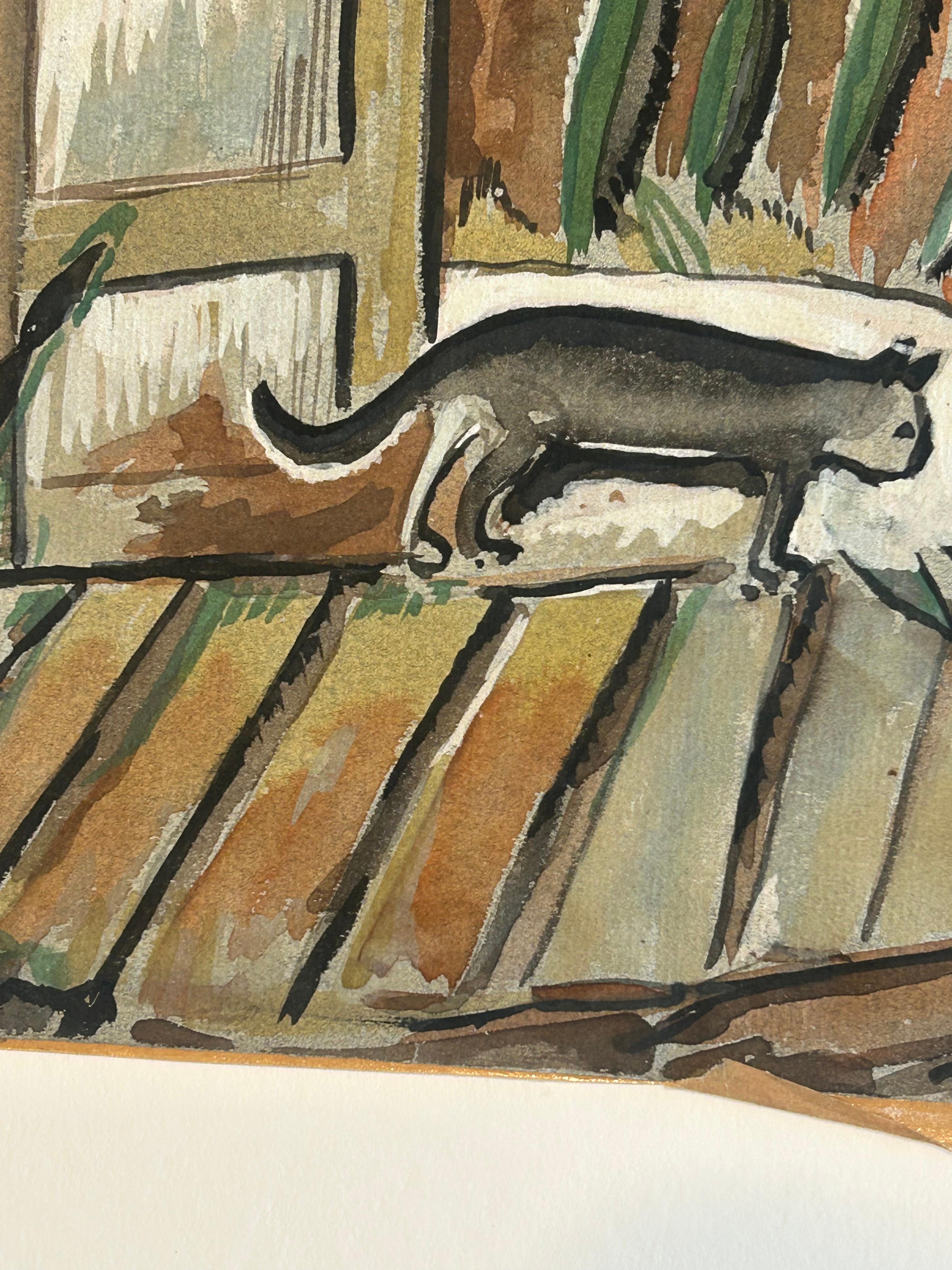 Rolph Scarlett. watercolor on paper… In very good condition. colors are bright and lively and the scene of a cat in profile is unique… Very likely from the 1920s or 1930s. It is professionally mounted, and hinged with archival matting… This comes in