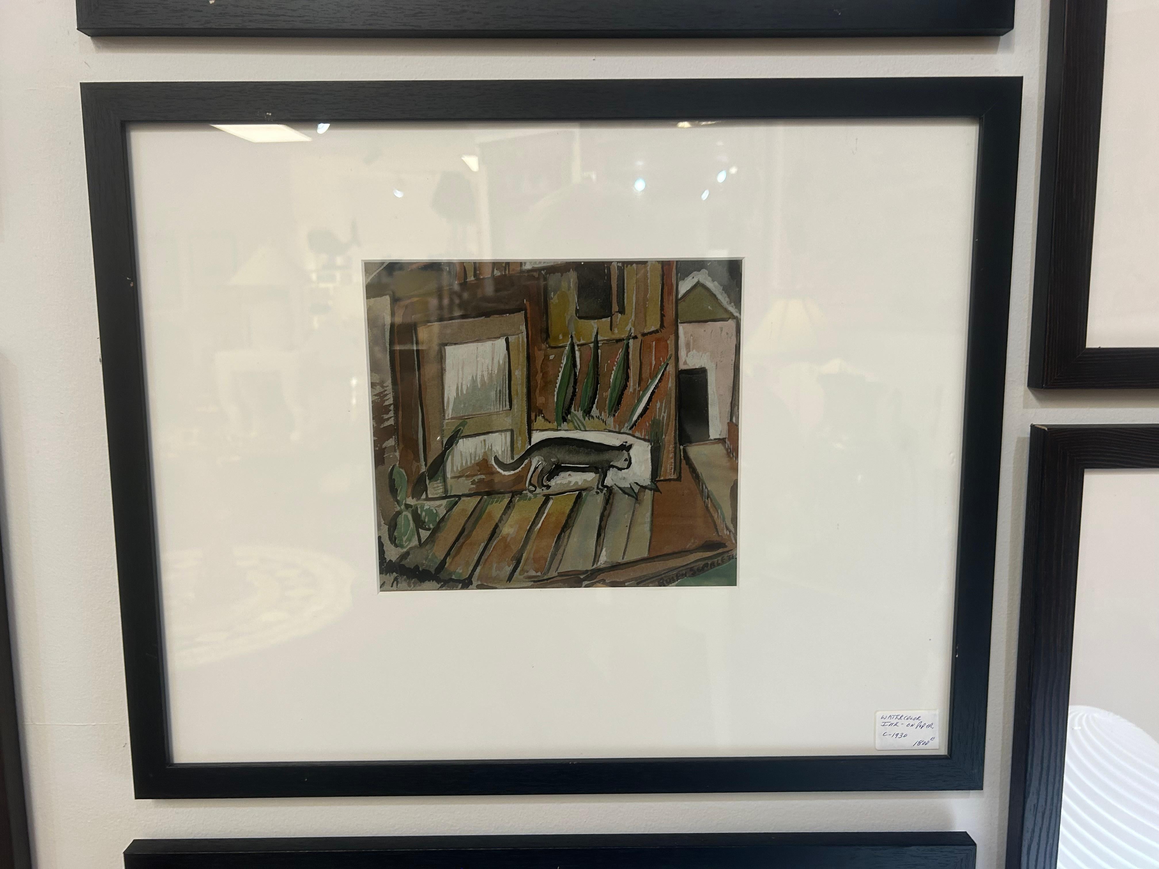 Rolph Scarlett 1889 -1984… signed watercolor on paper of a whimsical cat For Sale 14