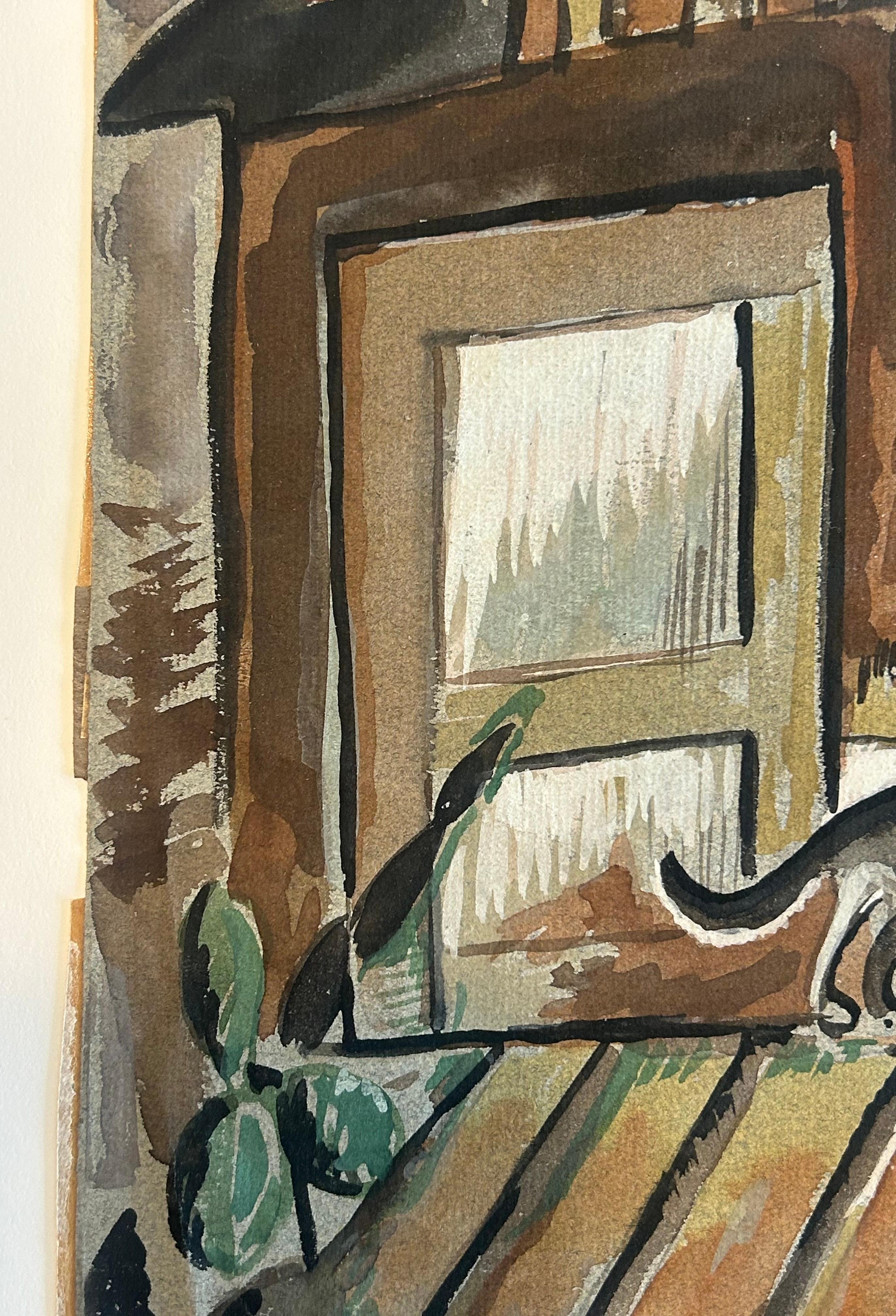 Early 20th Century Rolph Scarlett 1889 -1984… signed watercolor on paper of a whimsical cat For Sale