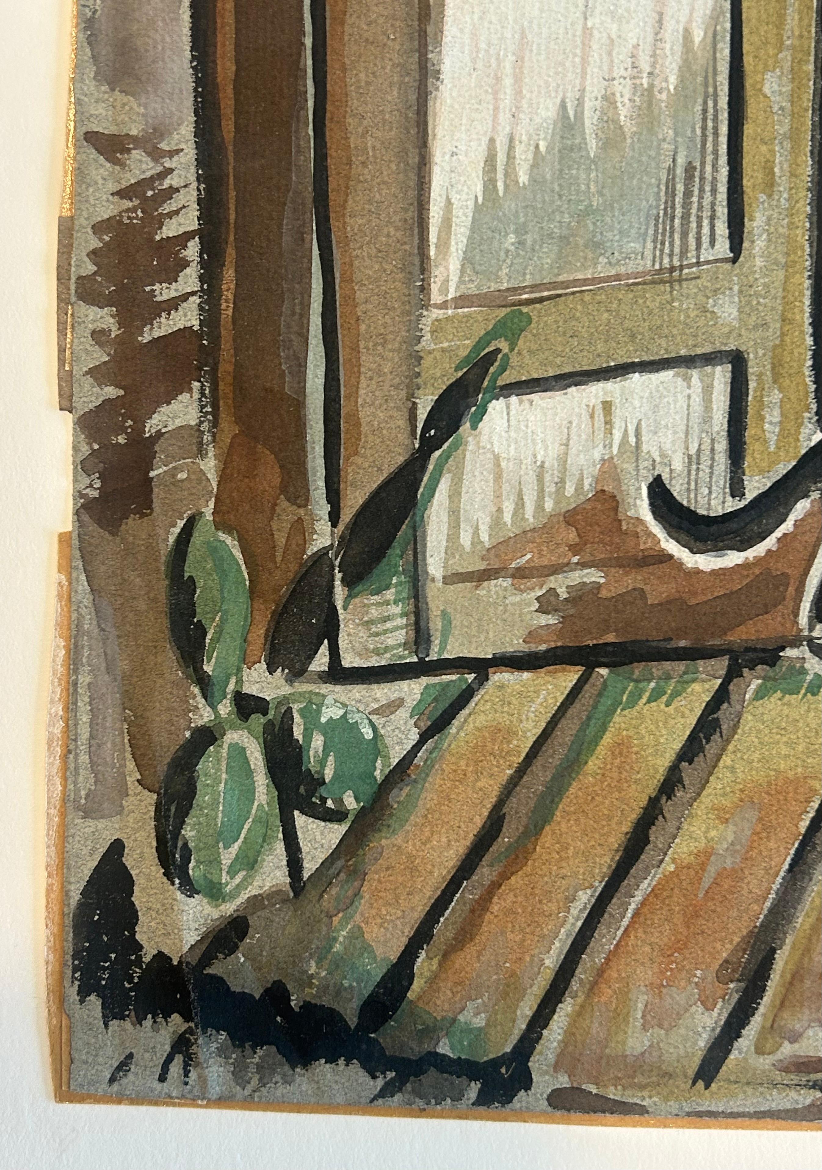 Paper Rolph Scarlett 1889 -1984… signed watercolor on paper of a whimsical cat For Sale