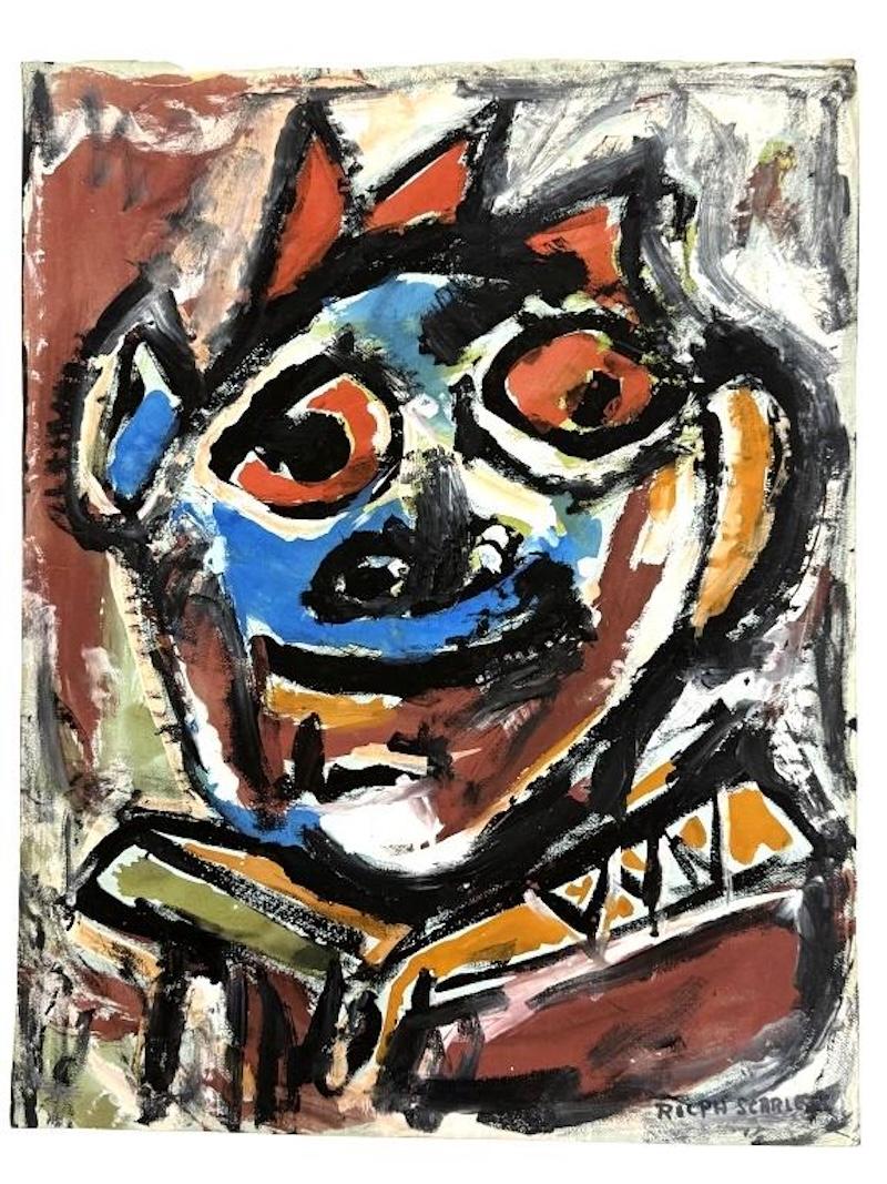 Blue Man Abstract Expressionist Work on Paper