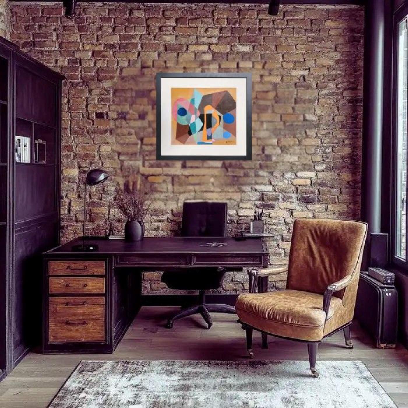 Geometric Shapes - Beige Abstract Painting by Rolph Scarlett