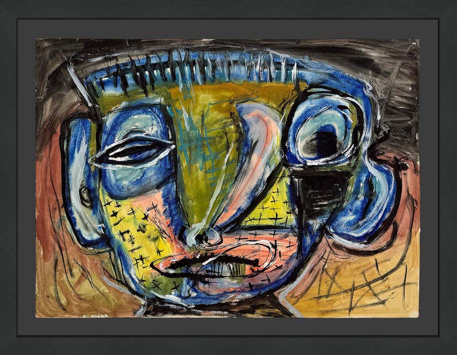 Portrait, Original Gouche on Paper, Custom Framed, 24 x 30 inches