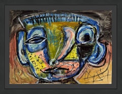 Portrait, Gouche originale sur papier, encadré sur mesure, 24 x 30 pouces
