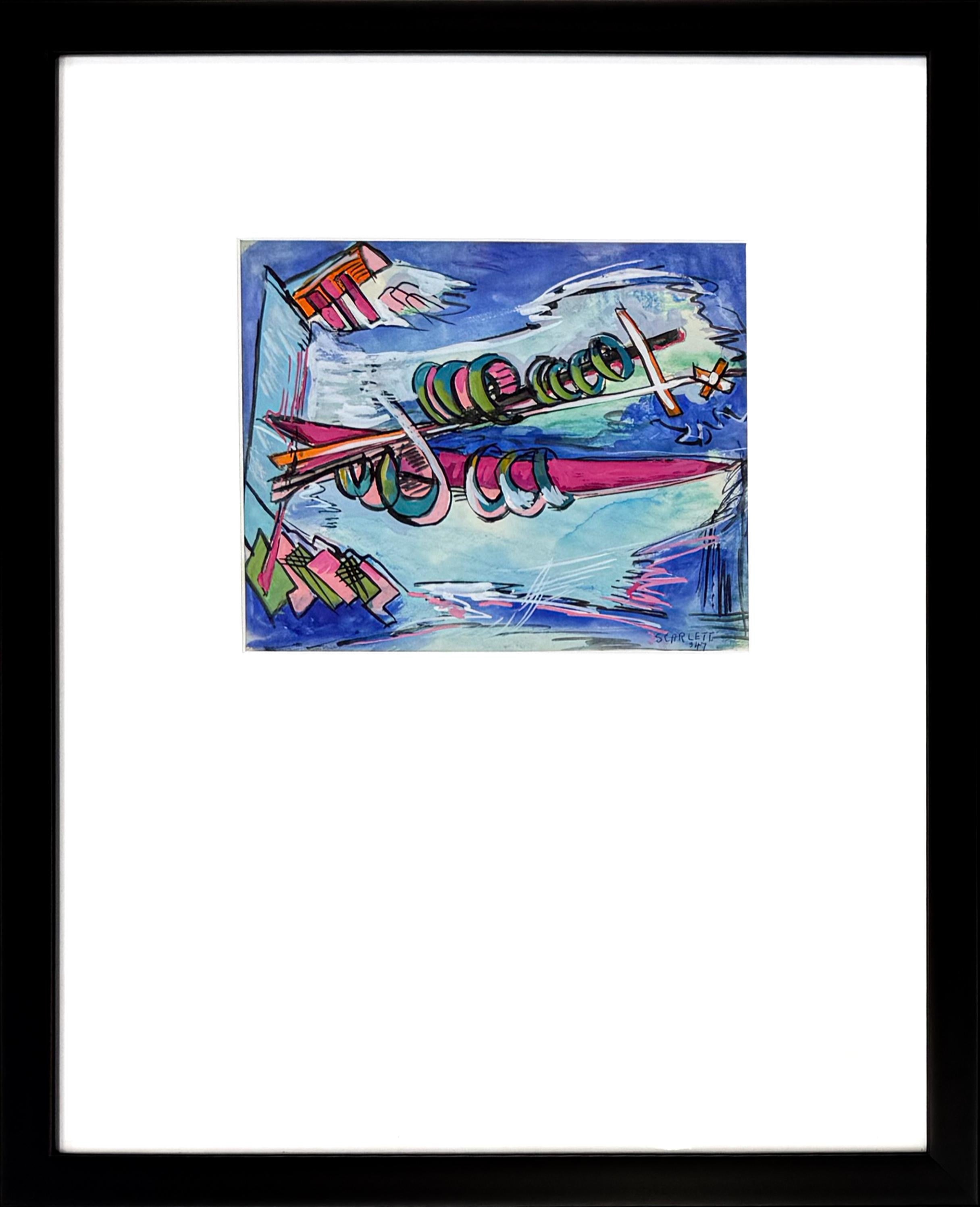 Untitled (original framed watercolor on paper) - Painting de Rolph Scarlett