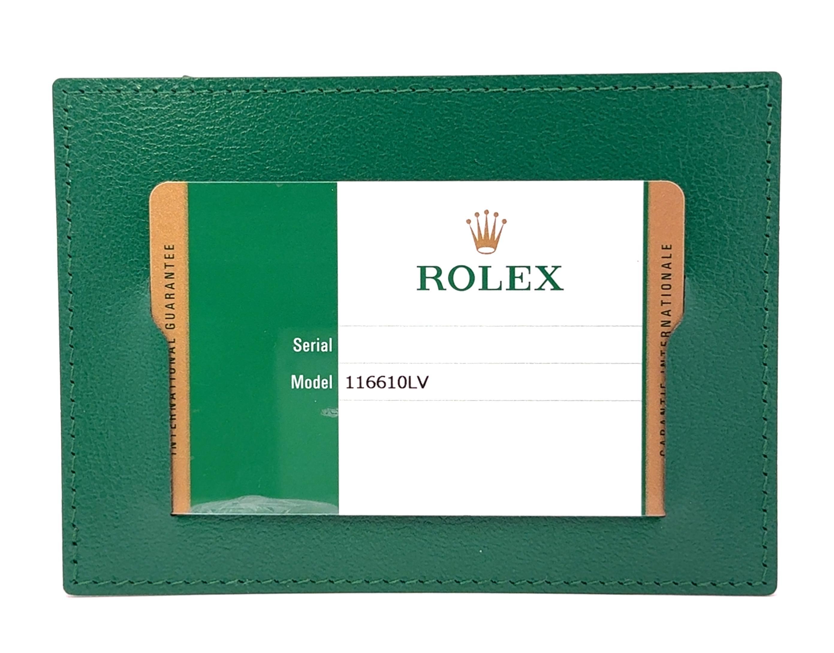RolRolex 2016 Submariner - 116610LV Orologio Oyster in acciaio inossidabile con scheda e scatola in vendita 6