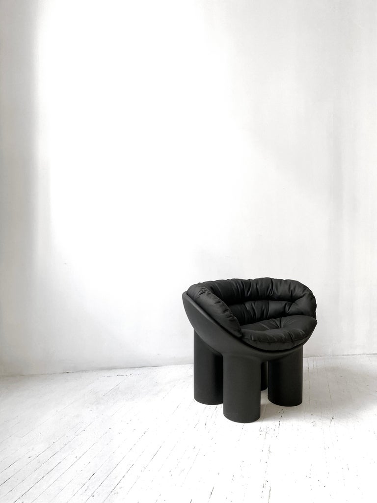 Italian Roly Poly Armchair in Black by Faye Toogood with Aniline Leather cushions For Sale