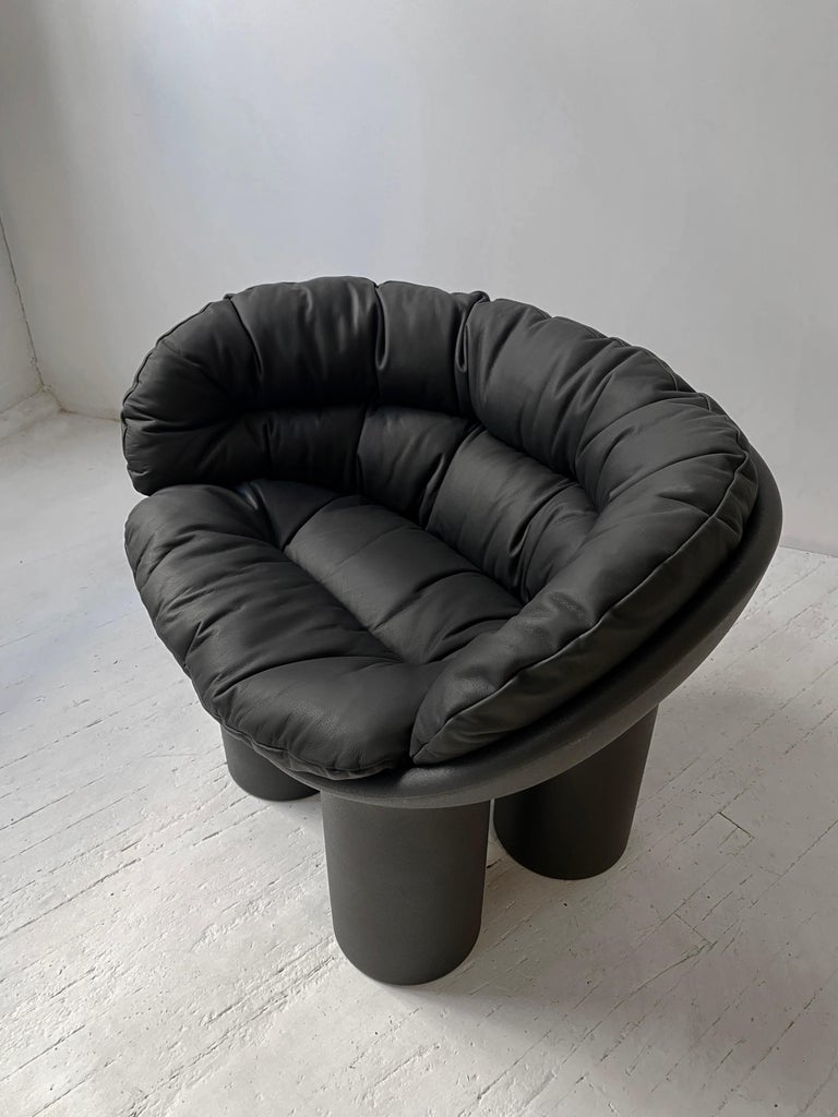 Contemporary Roly Poly Armchair in Black by Faye Toogood with Aniline Leather cushions For Sale