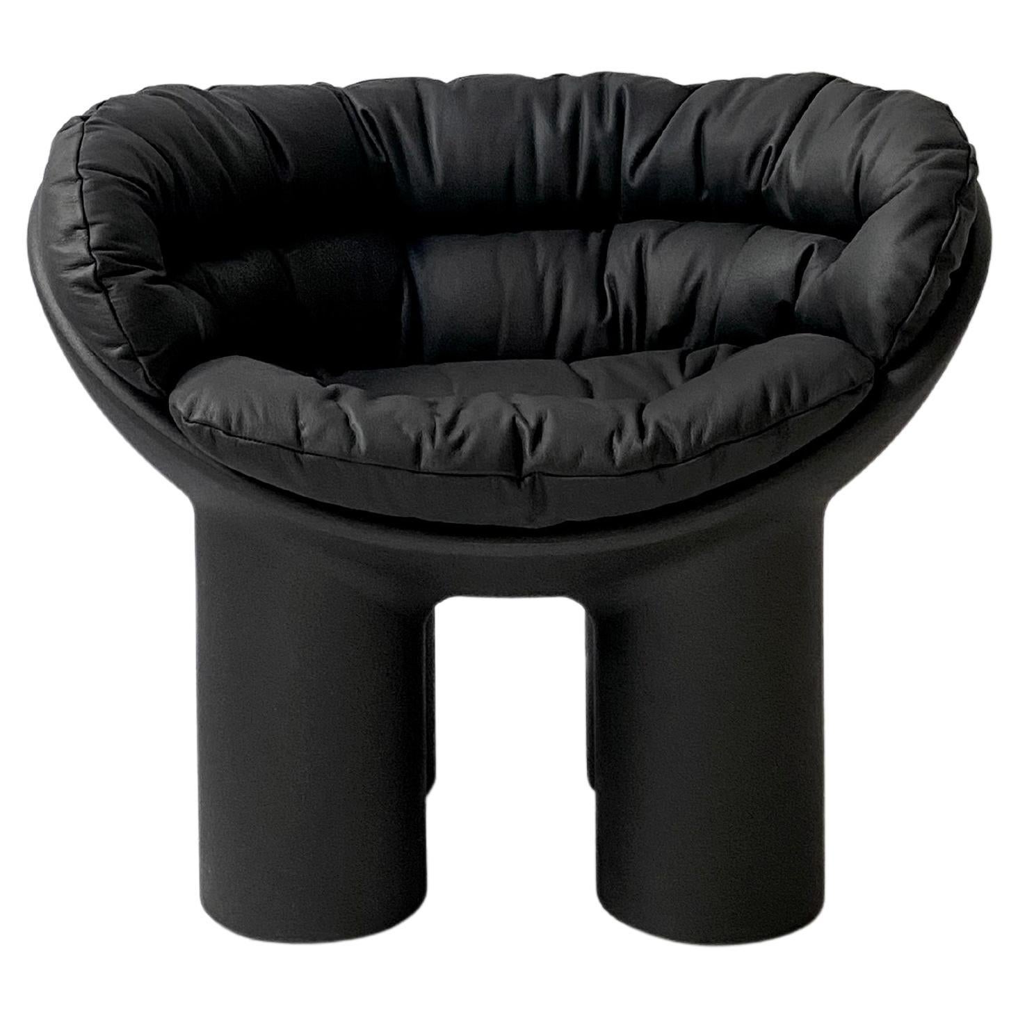 Roly Poly Armchair in Black by Faye Toogood with Aniline Leather cushions