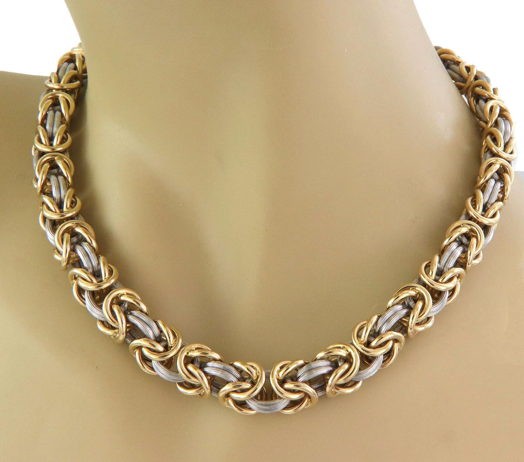 Rom Germany 18k Gold & Platinum Byzantine Link Necklace For Sale