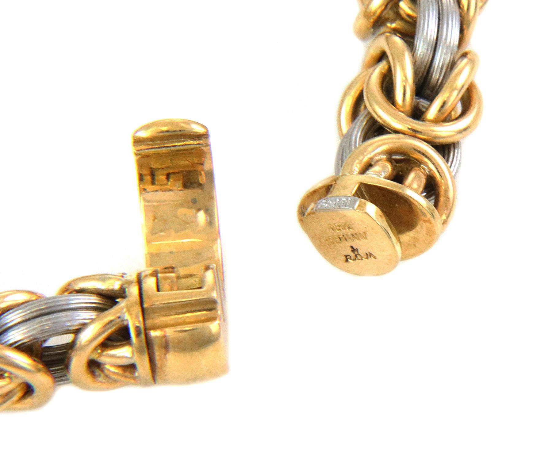 Modern Rom Germany 18k Yellow Gold & Platinum Byzantine Link Bracelet For Sale