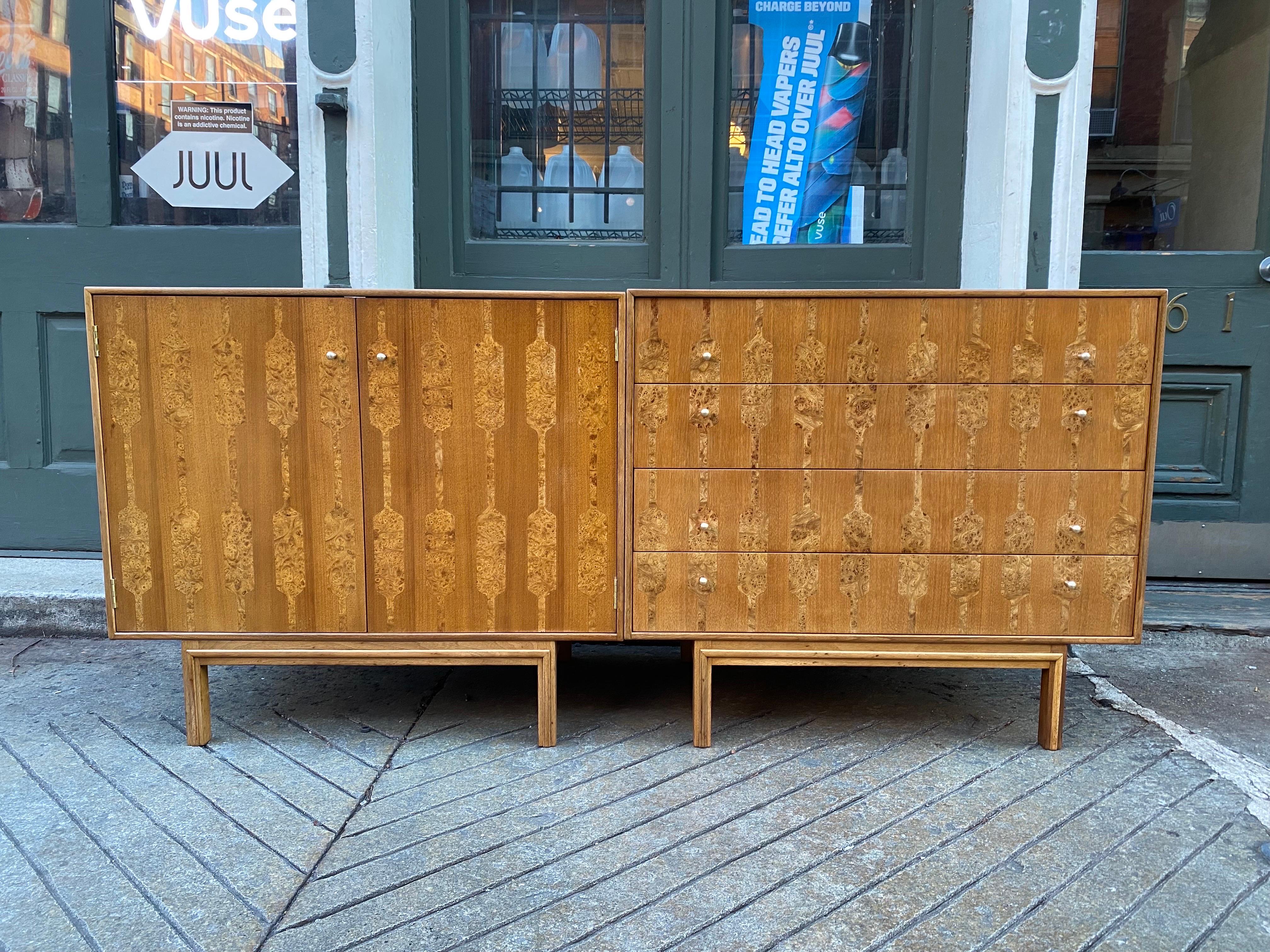 Rom Weber Burled Wood and Walnut 2 Door Cabinet In Good Condition For Sale In Philadelphia, PA