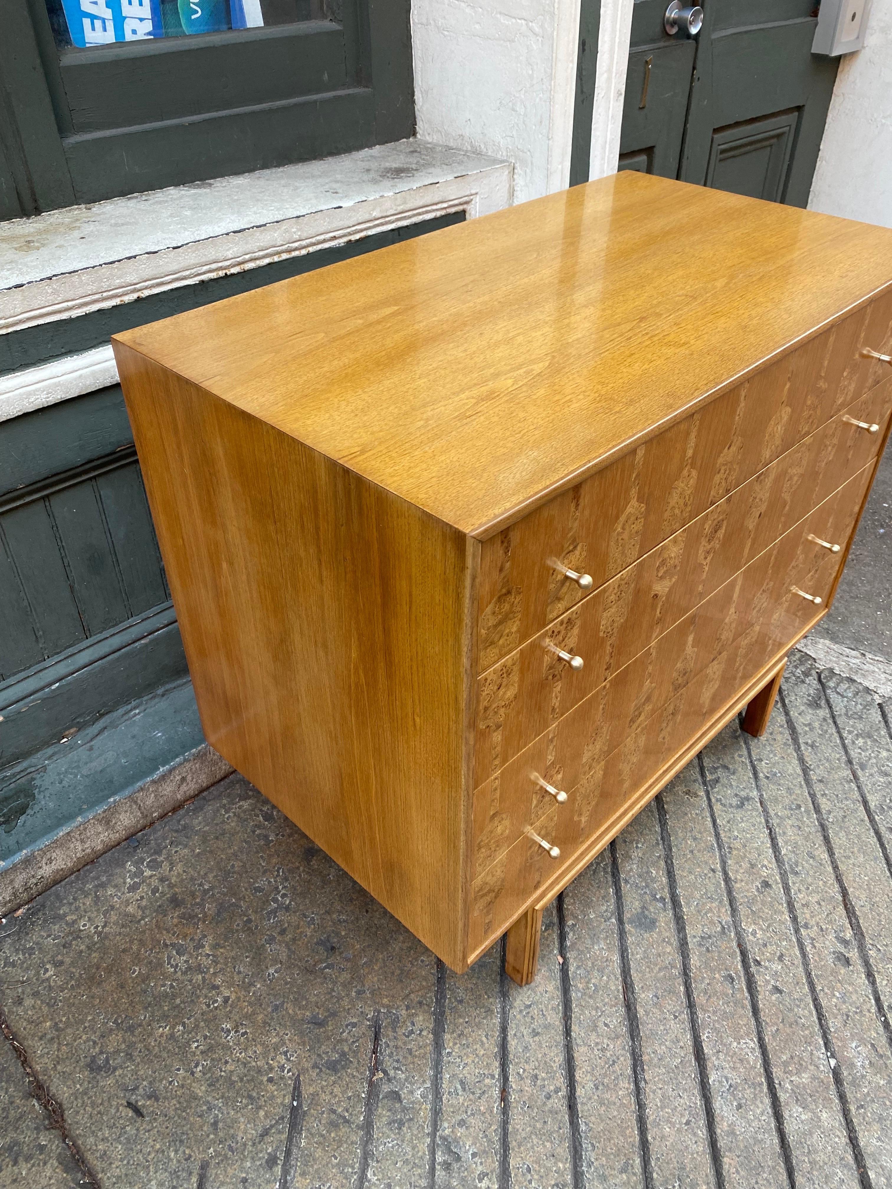 Mid-Century Modern Rom Weber Burled Wood 4 Drawer Dresser