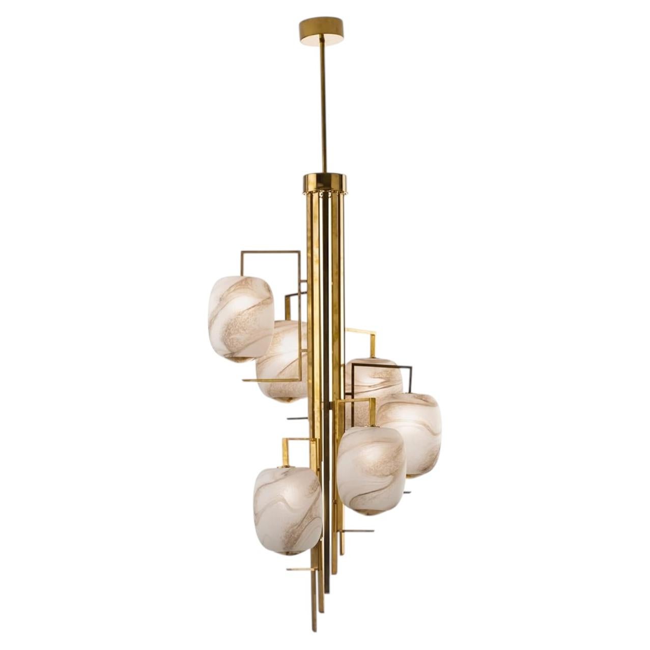 Pre-owned Villari Roma Alabaster 6-light Chandelier In Beige
