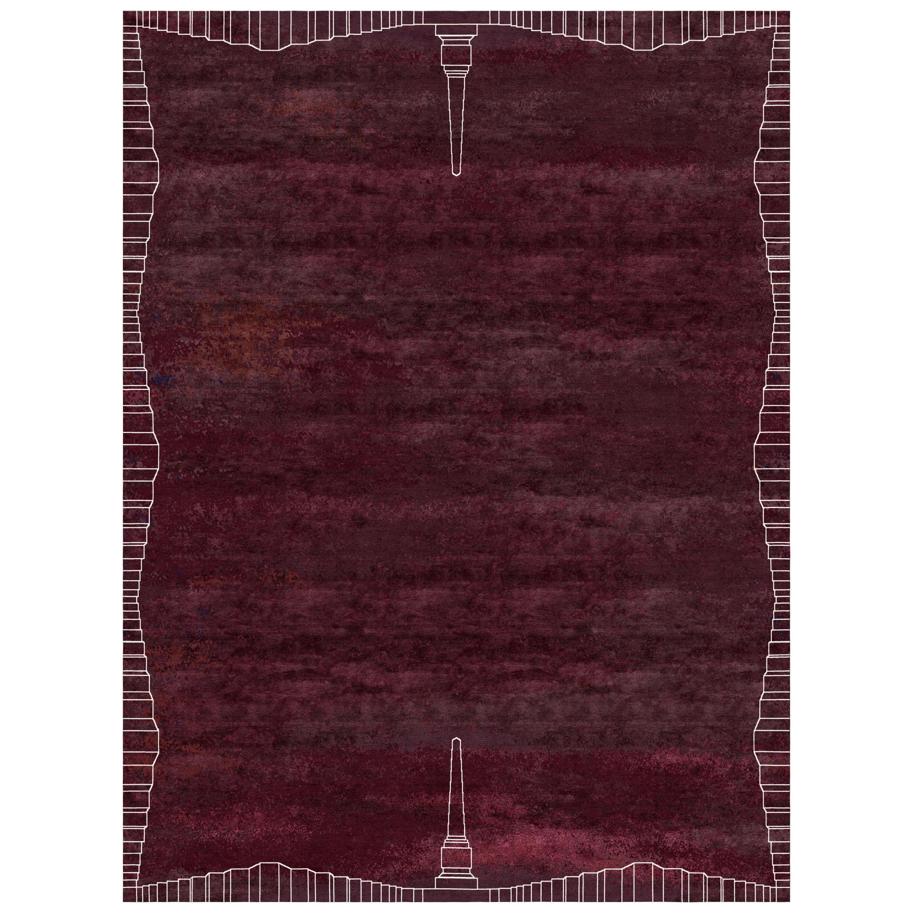 Burgundy dark red Handmade Rug Italian Sustainable Wool Silk - Roma Amaranto For Sale