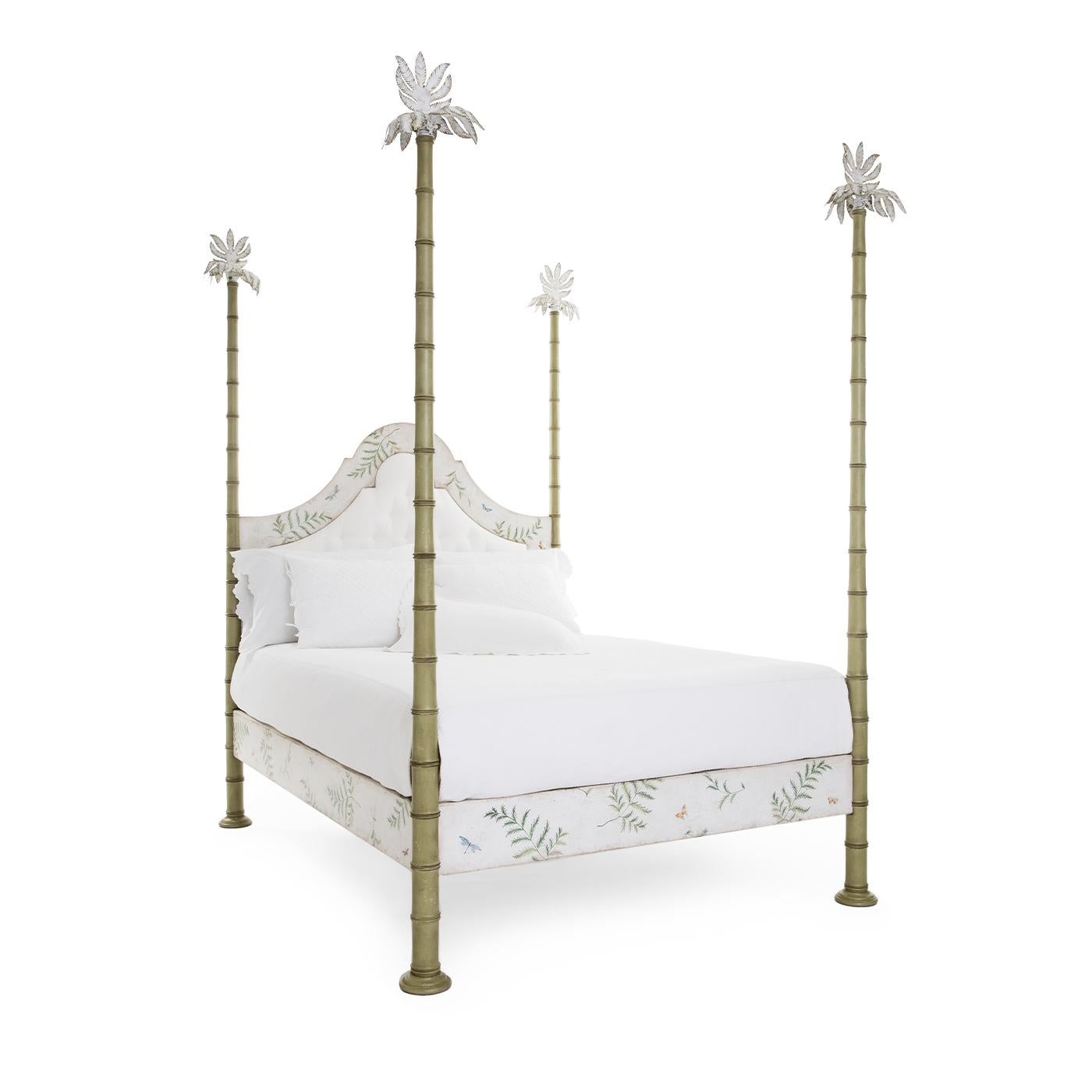 Contemporary Roma Apple Green Bamboo with Ferns and Butterflies Bed For Sale