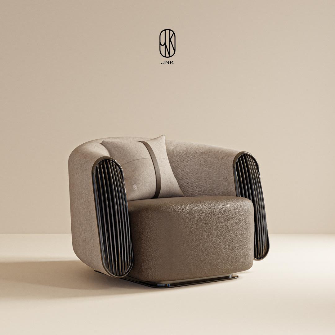 Poltrona Roma, 

Ha un design moderno e sofisticato, con linee arrotondate e una forma elegante che offre comfort e stile. I dettagli verticali sui lati aggiungono un carattere forte e dinamico alla sedia. La sua struttura complessiva offre un'area