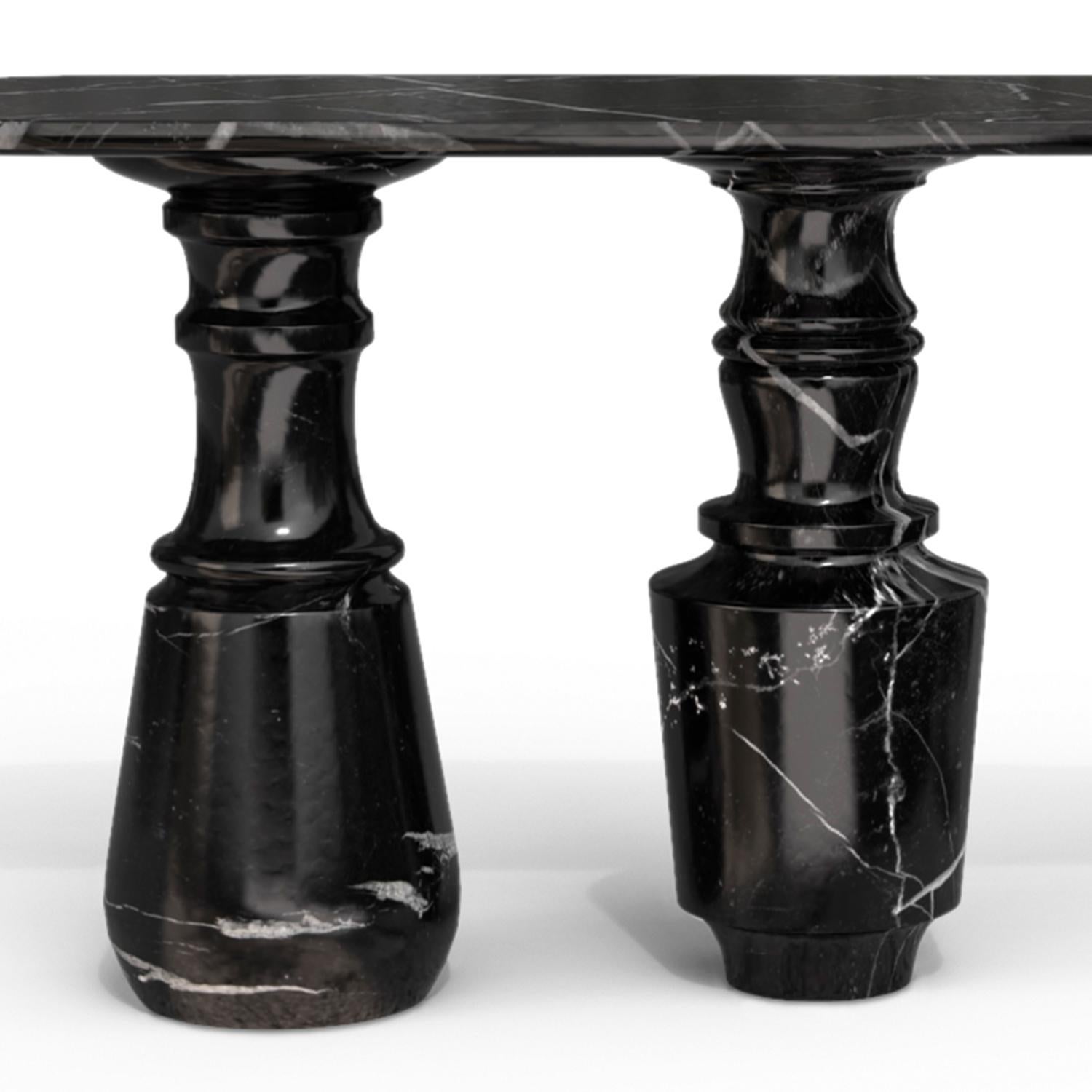 Portuguese Roma Black Marble Console Table For Sale