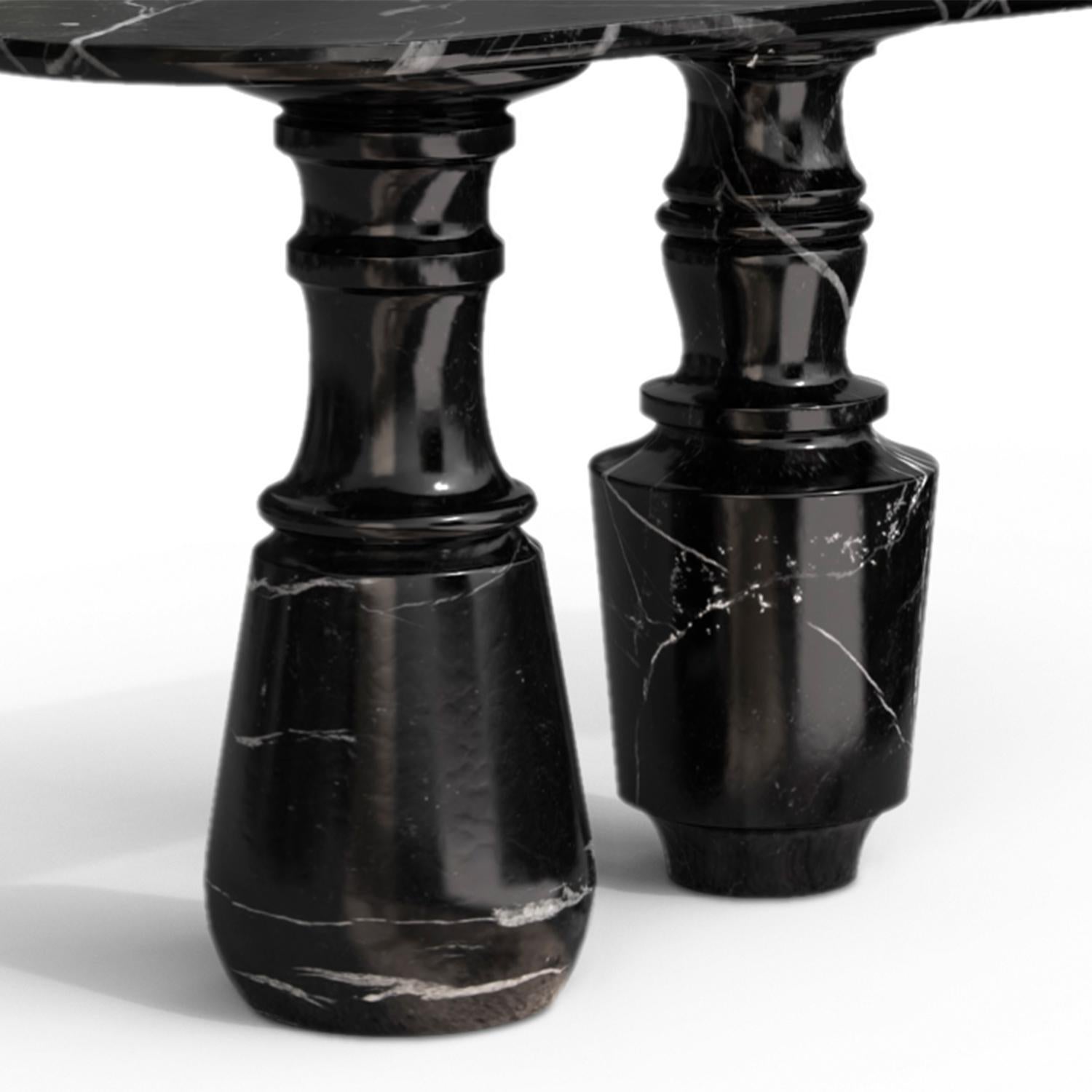 Carved Roma Black Marble Console Table For Sale