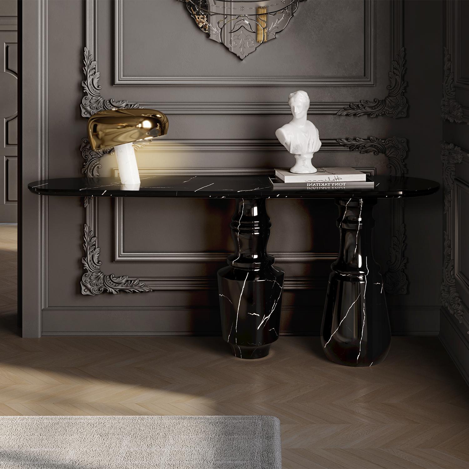 Roma Black Marble Console Table For Sale 1