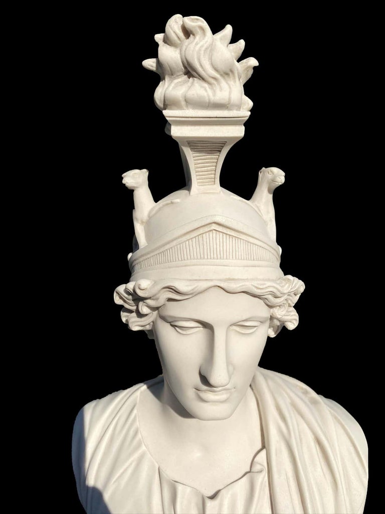 A stunning Roma bust sculpture, 20th century.

In ancient Roman religion, Roma was a female deity who personified the city of Rome and more broadly, the Roman state. Her image appears on the base of the column of Antoninus Pius. She embodied Rome