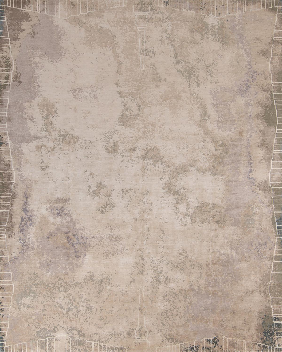 Contemporary Italian Rug Beige Grey Wool Silk Rectangular - Roma Camouflage  For Sale