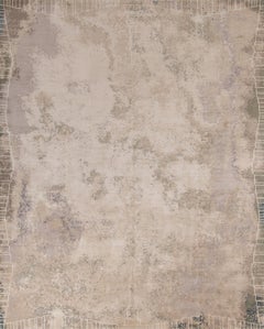 Contemporary Italian Rug Beige Grey Wool Silk Rectangular - Roma Camouflage 