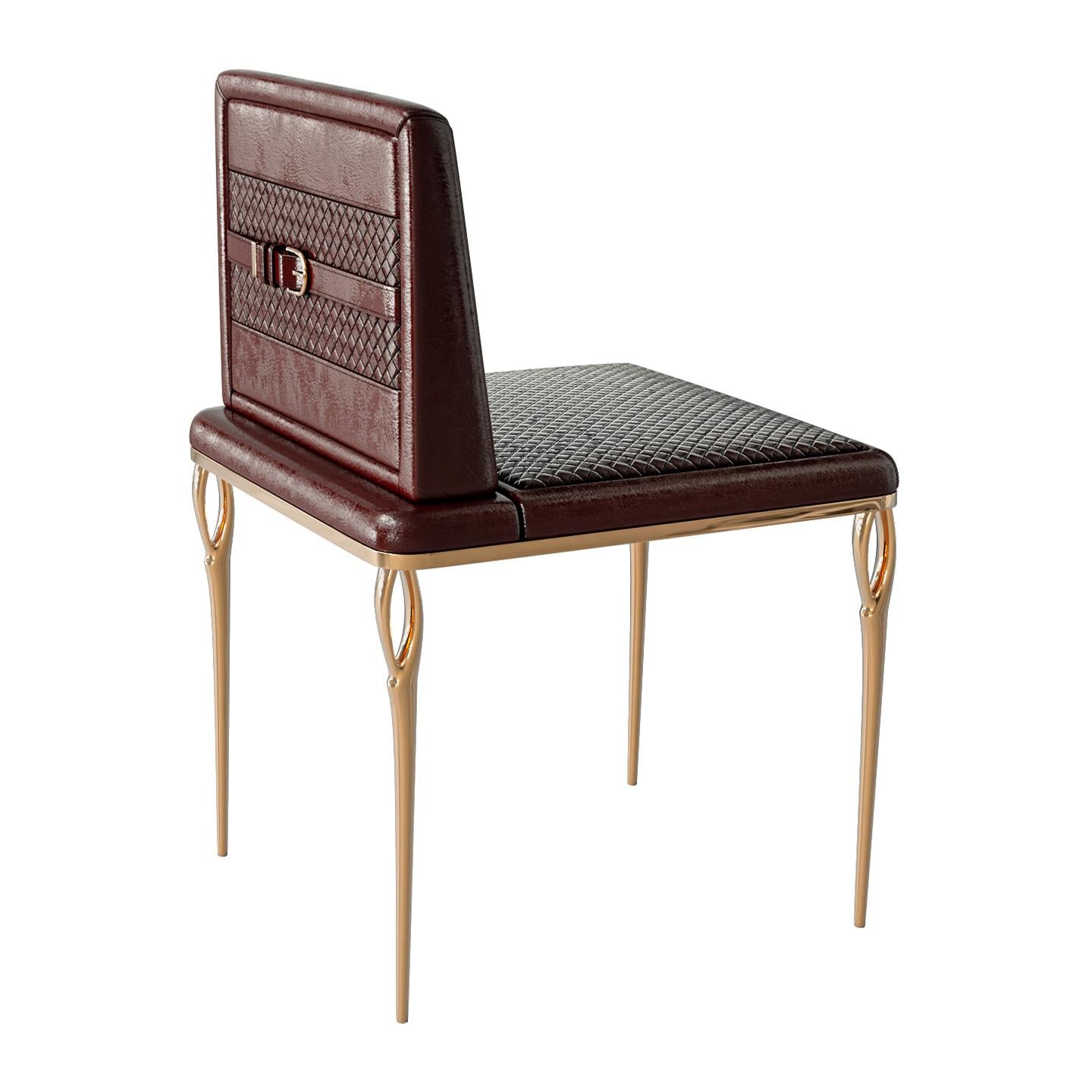 Stuhl „Roma“ mit Bronze und geflochtenem Leder, maßgeschneidert, Istanbul im Angebot 9