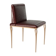 Stuhl „Roma“ mit Bronze und geflochtenem Leder, maßgeschneidert, Istanbul