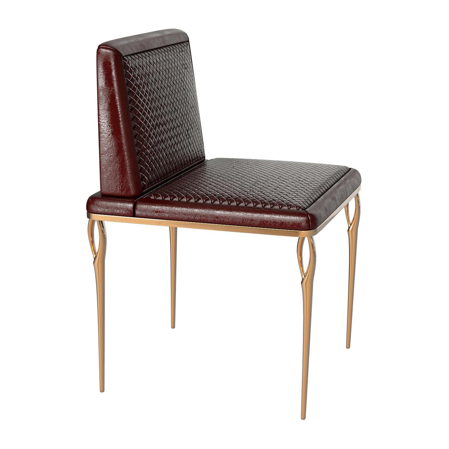 Stuhl „Roma“ mit Bronze und geflochtenem Leder, maßgeschneidert, Istanbul (Handgefertigt) im Angebot