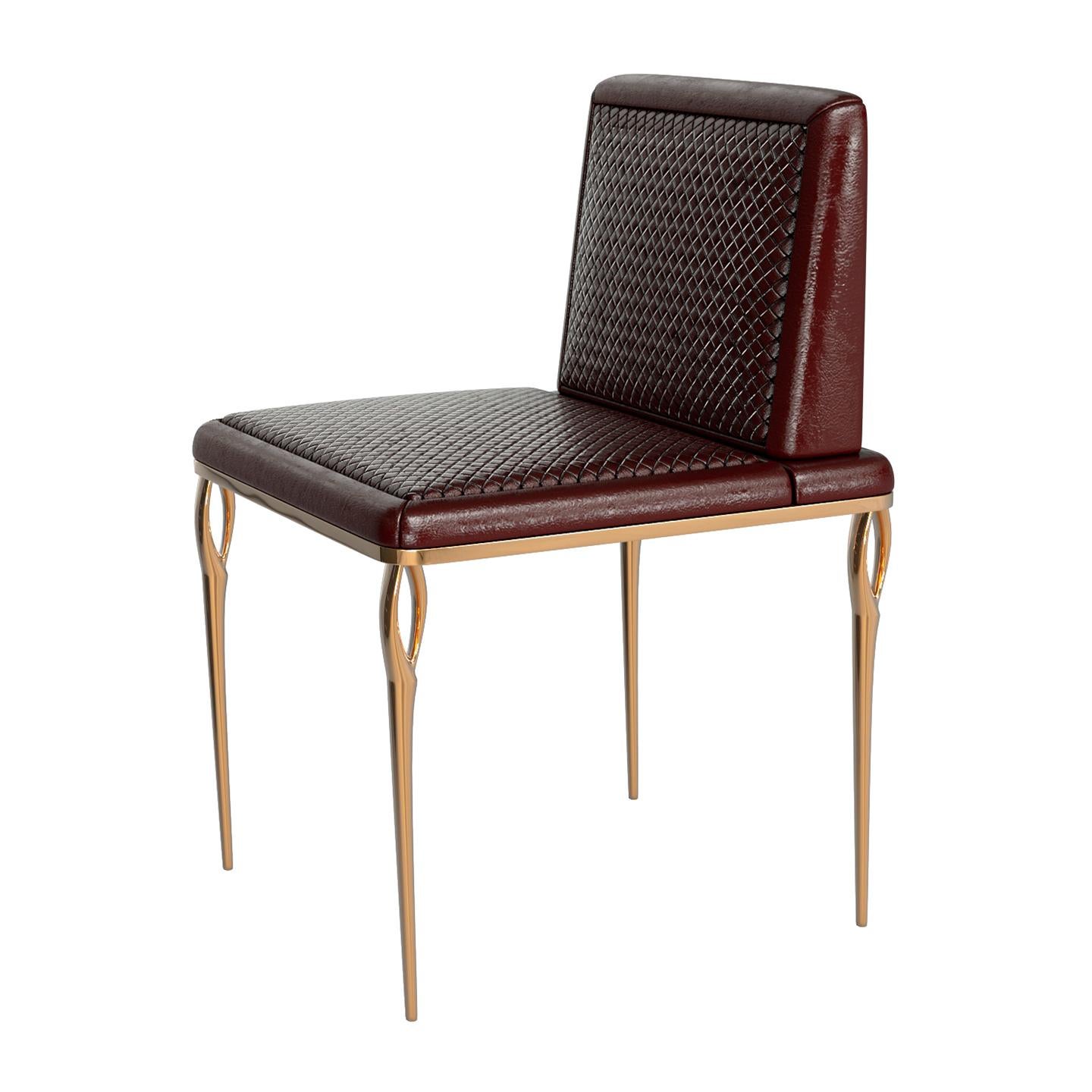 Stuhl „Roma“ mit Bronze und geflochtenem Leder, maßgeschneidert, Istanbul (21. Jahrhundert und zeitgenössisch) im Angebot