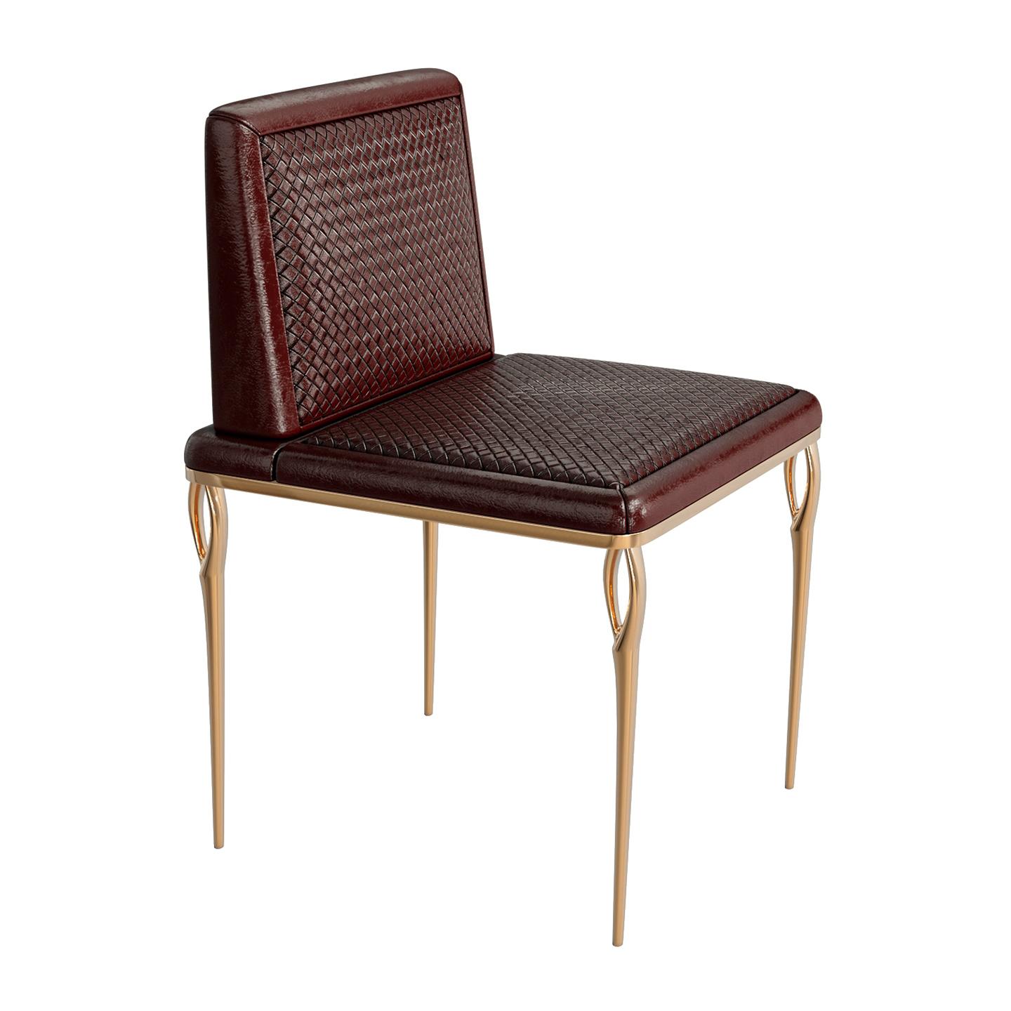 Stuhl „Roma“ mit Bronze und geflochtenem Leder, maßgeschneidert, Istanbul im Angebot 1