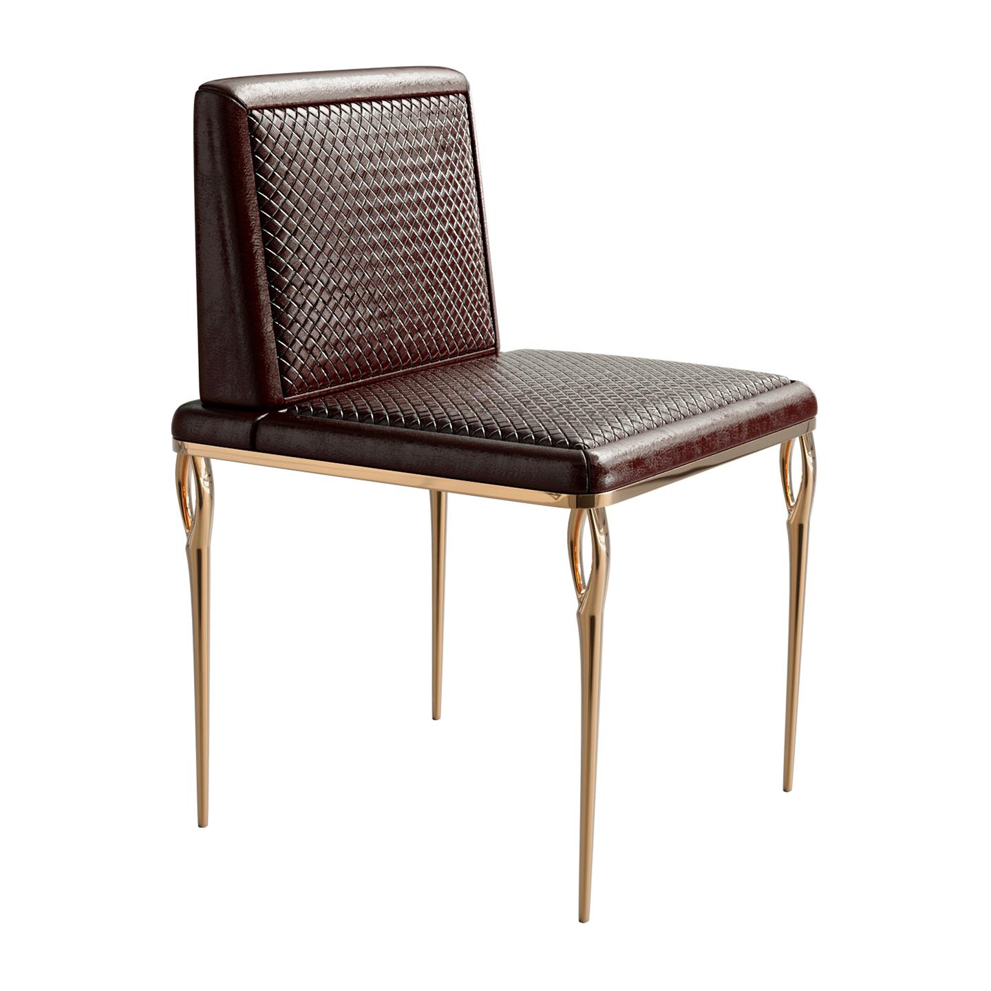 Stuhl „Roma“ mit Bronze und geflochtenem Leder, maßgeschneidert, Istanbul im Angebot 3