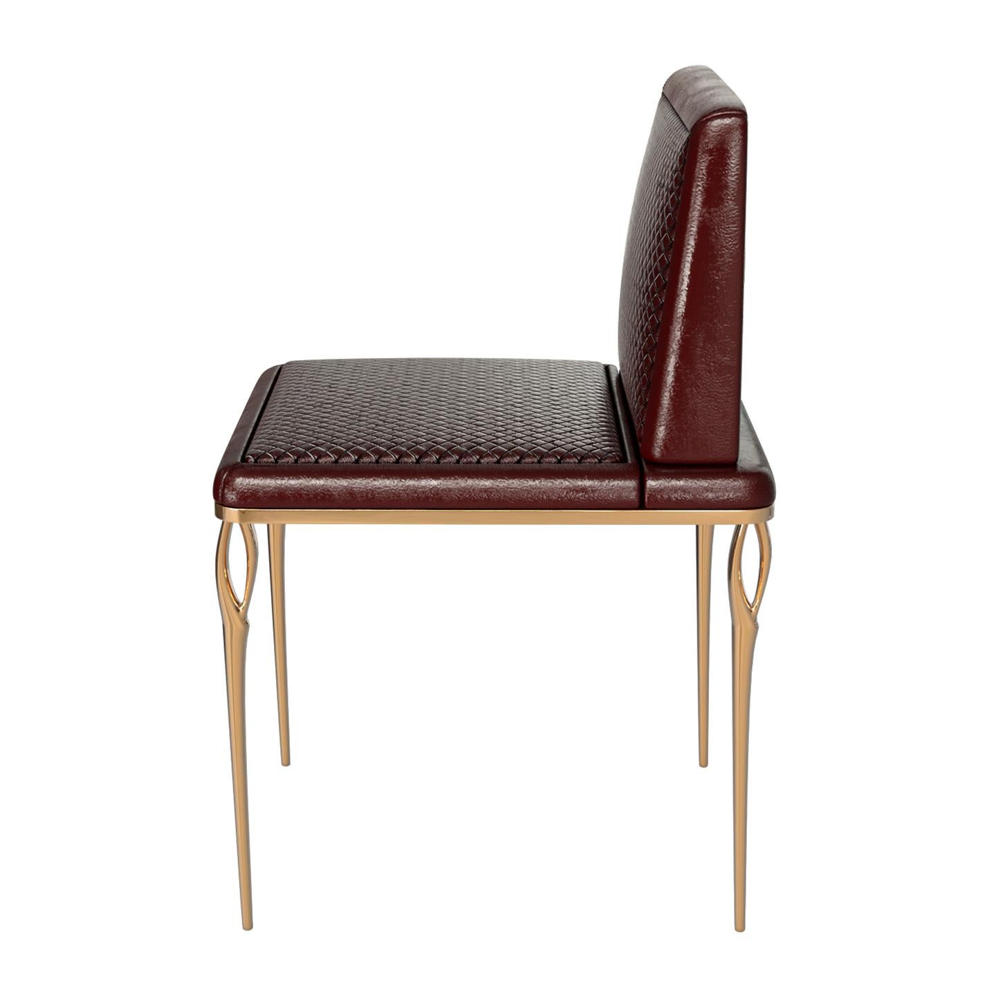 Stuhl „Roma“ mit Bronze und geflochtenem Leder, maßgeschneidert, Istanbul im Angebot 4