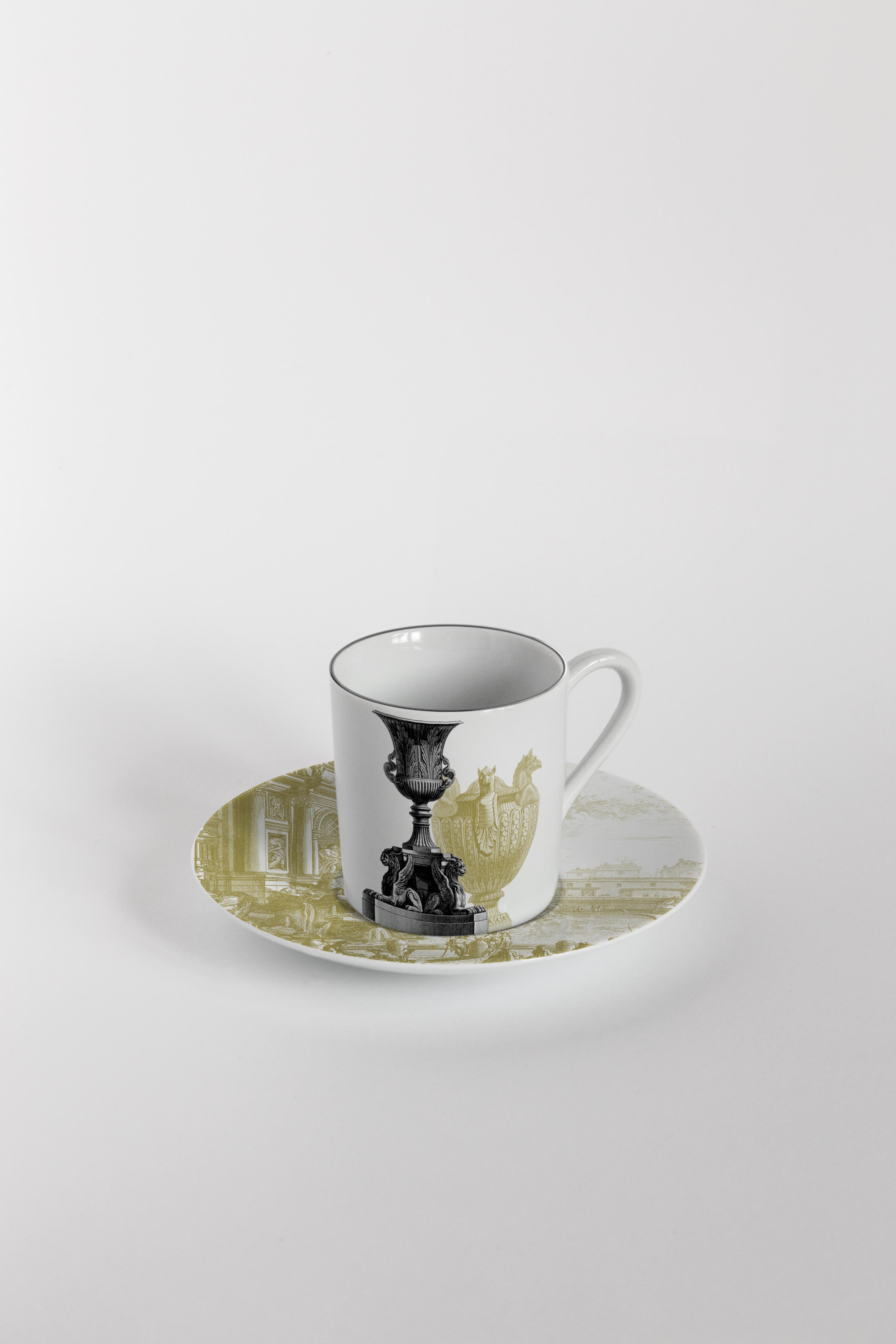 Roma, Coffee Set with Six Contemporary Porcelains with Decorative Design For Sale 2