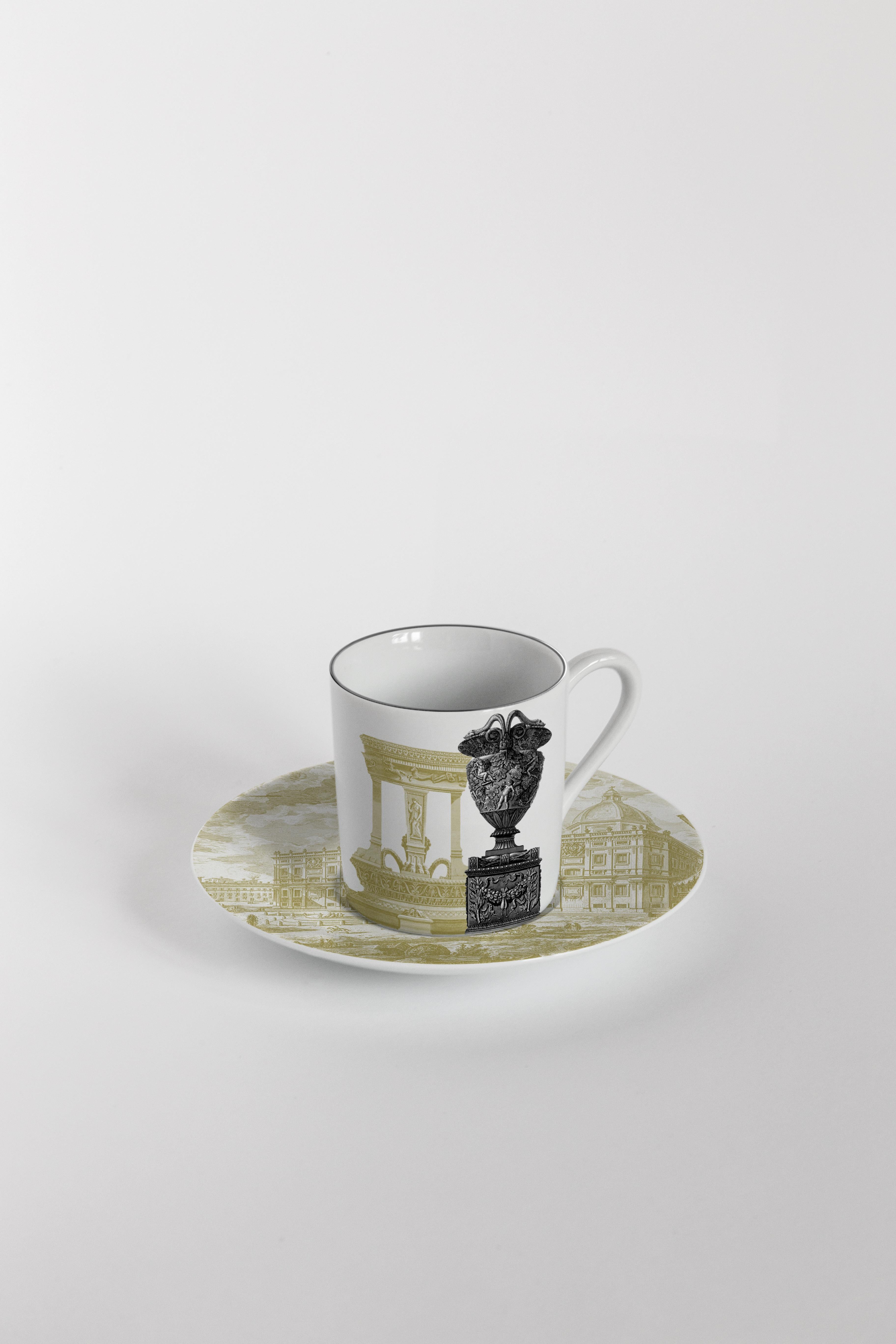 Roma, Coffee Set with Six Contemporary Porcelains with Decorative Design For Sale 3