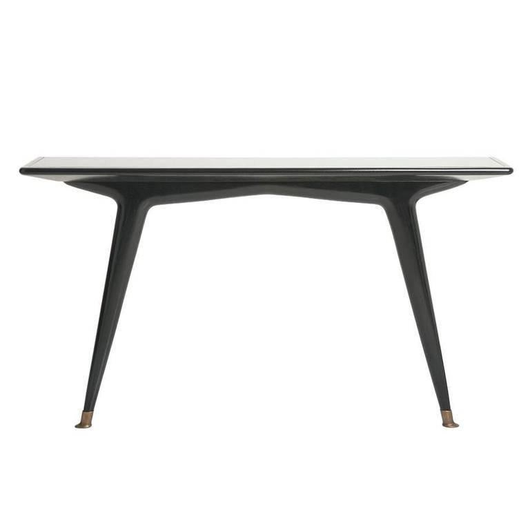 Roma Console Table - Bespoke - Ebonised Walnut with Antique Brass Feet For Sale