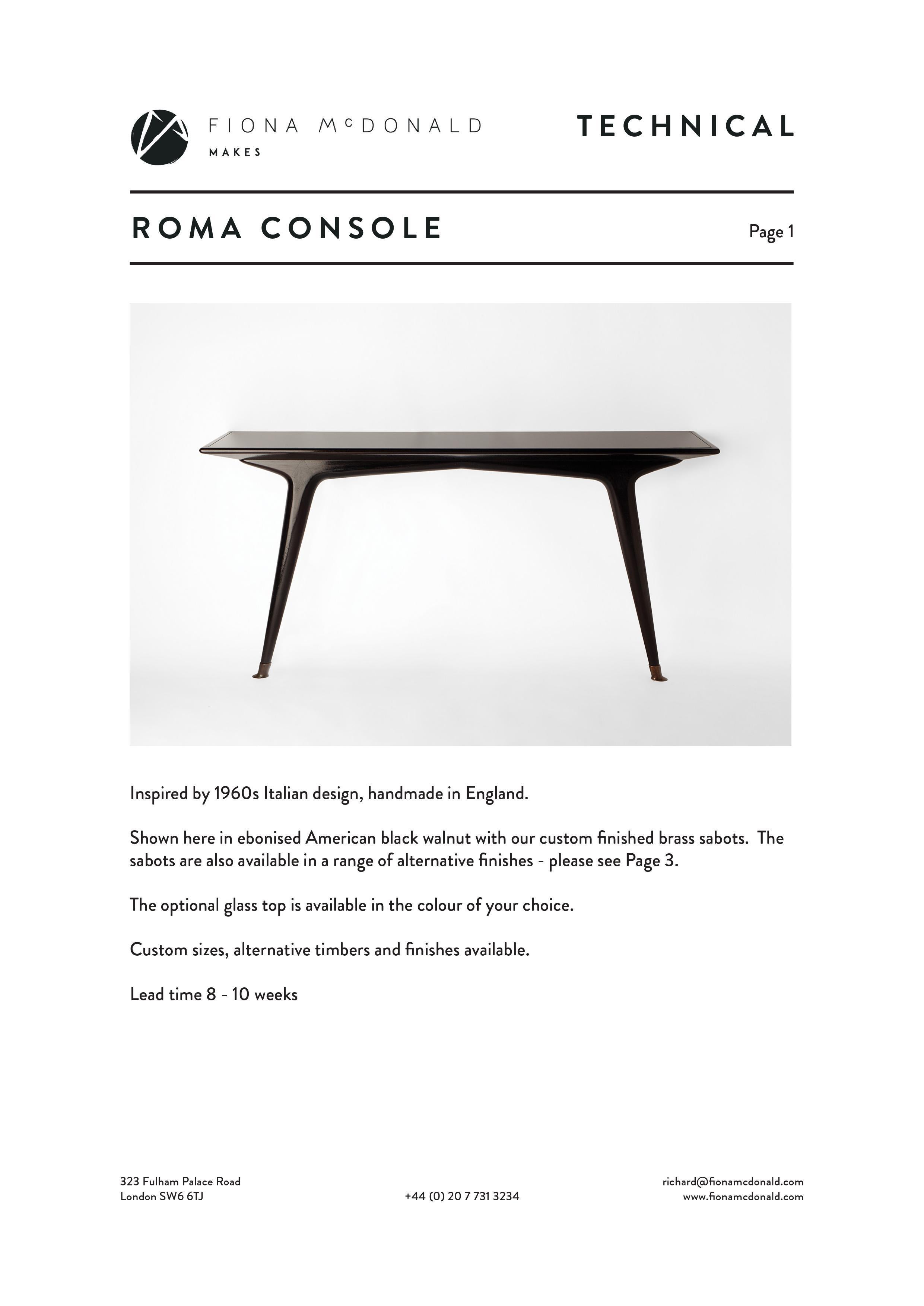 Roma Console Table - Bespoke - Ebonised Walnut with Antique Brass Feet For Sale 3