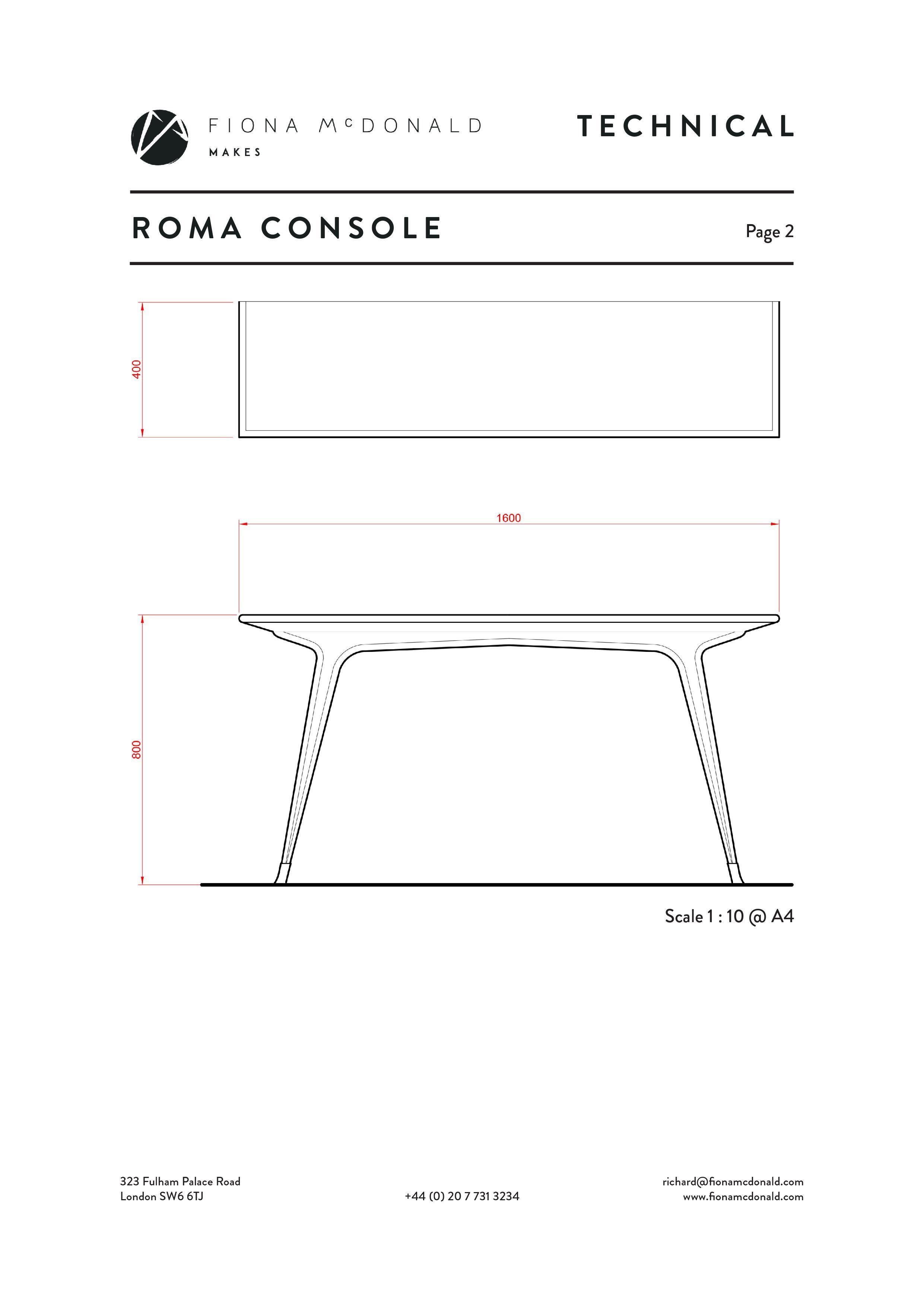 Roma Console Table - Bespoke - Ebonised Walnut with Antique Brass Feet For Sale 4