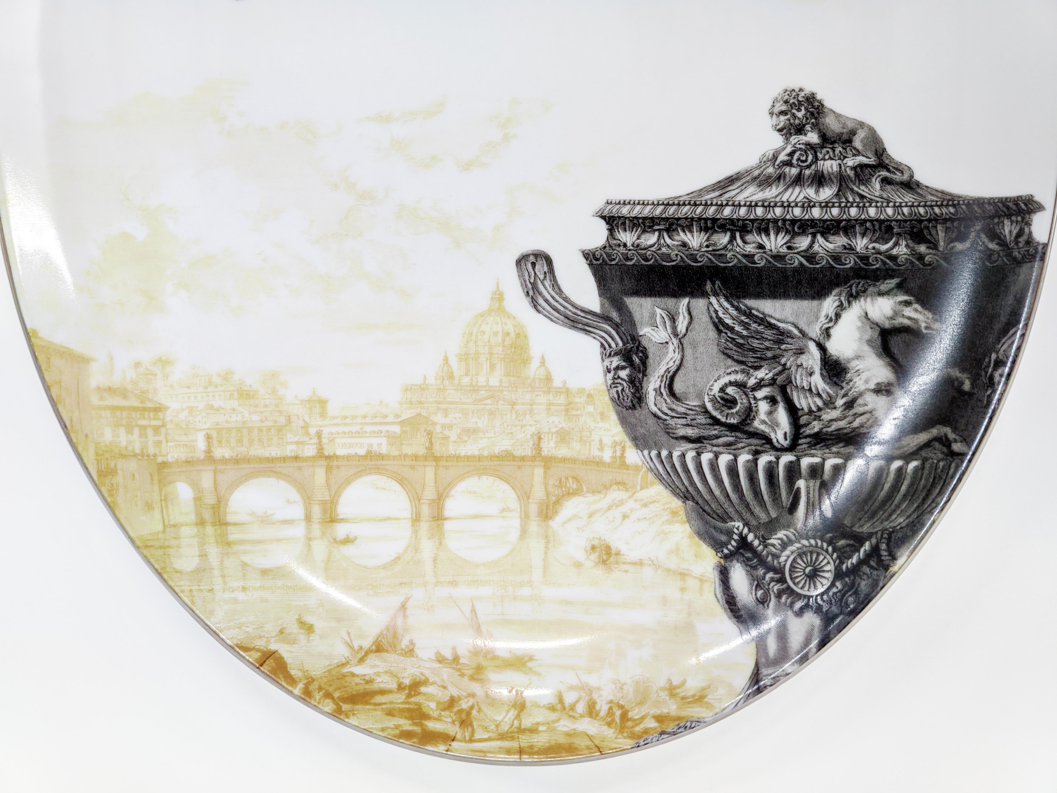 Italian Roma, Contemporary Decorated Porcelain Tray Design by Vito Nesta For Sale