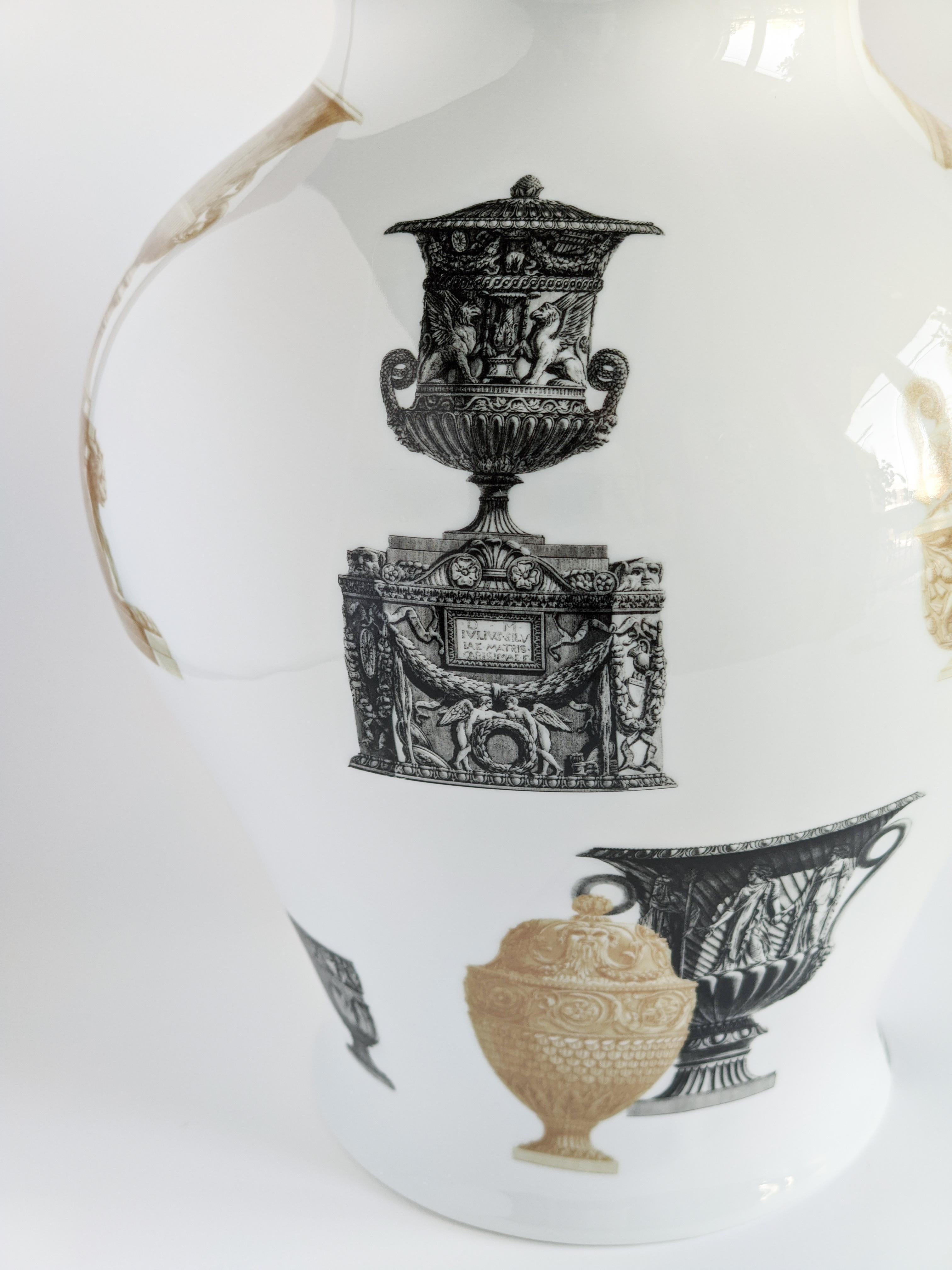 Italian Roma, Contemporary Porcelain Vase with Decorative Design by Vito Nesta For Sale