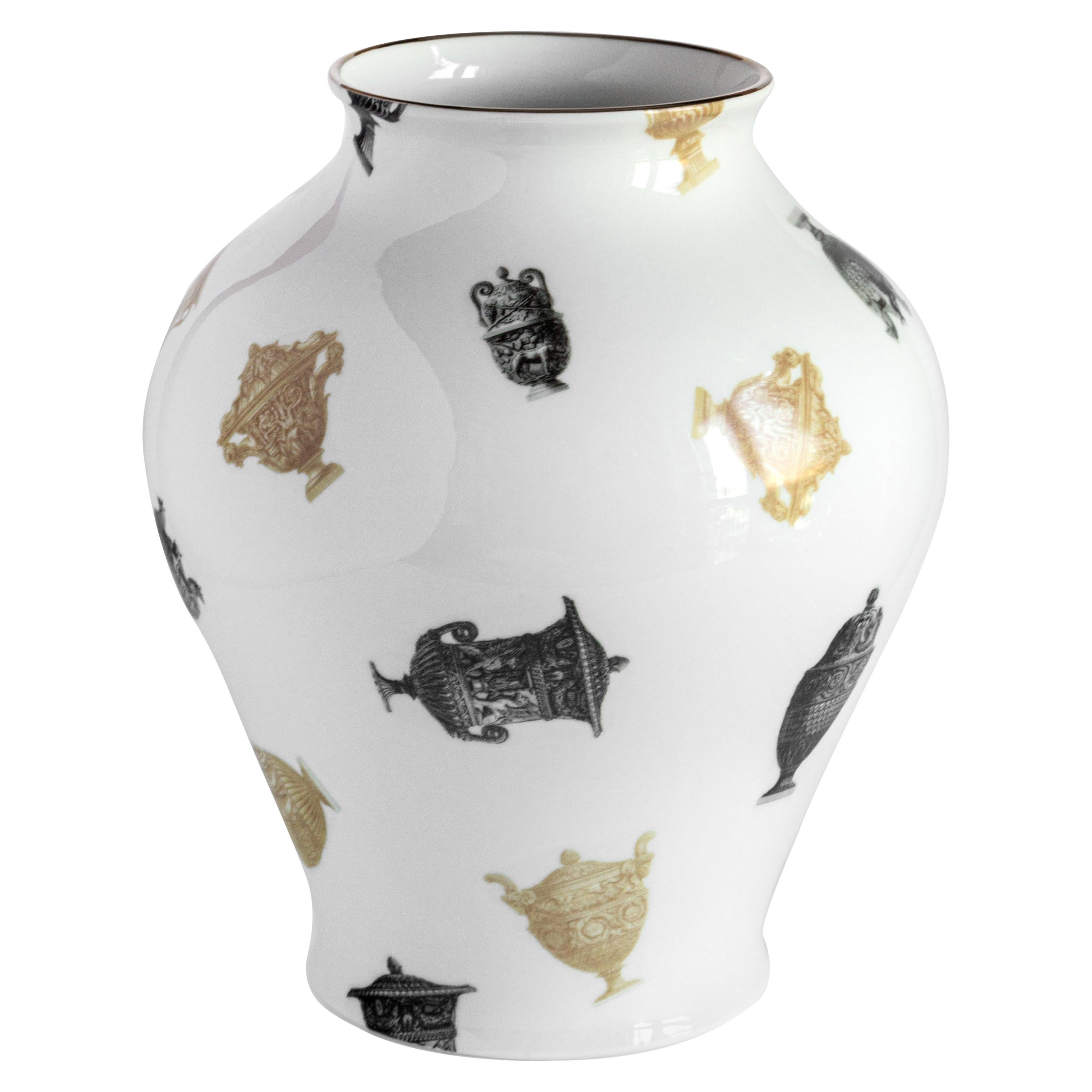 Roma, Contemporary Porcelain Vase with Decorative Design by Vito Nesta For Sale