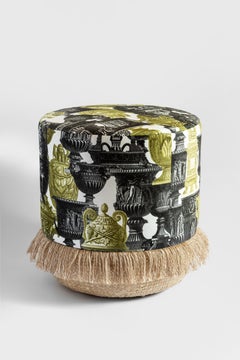 Roma, Contemporary Printed Velvet and Natural Strew Pouf by Vito Nesta