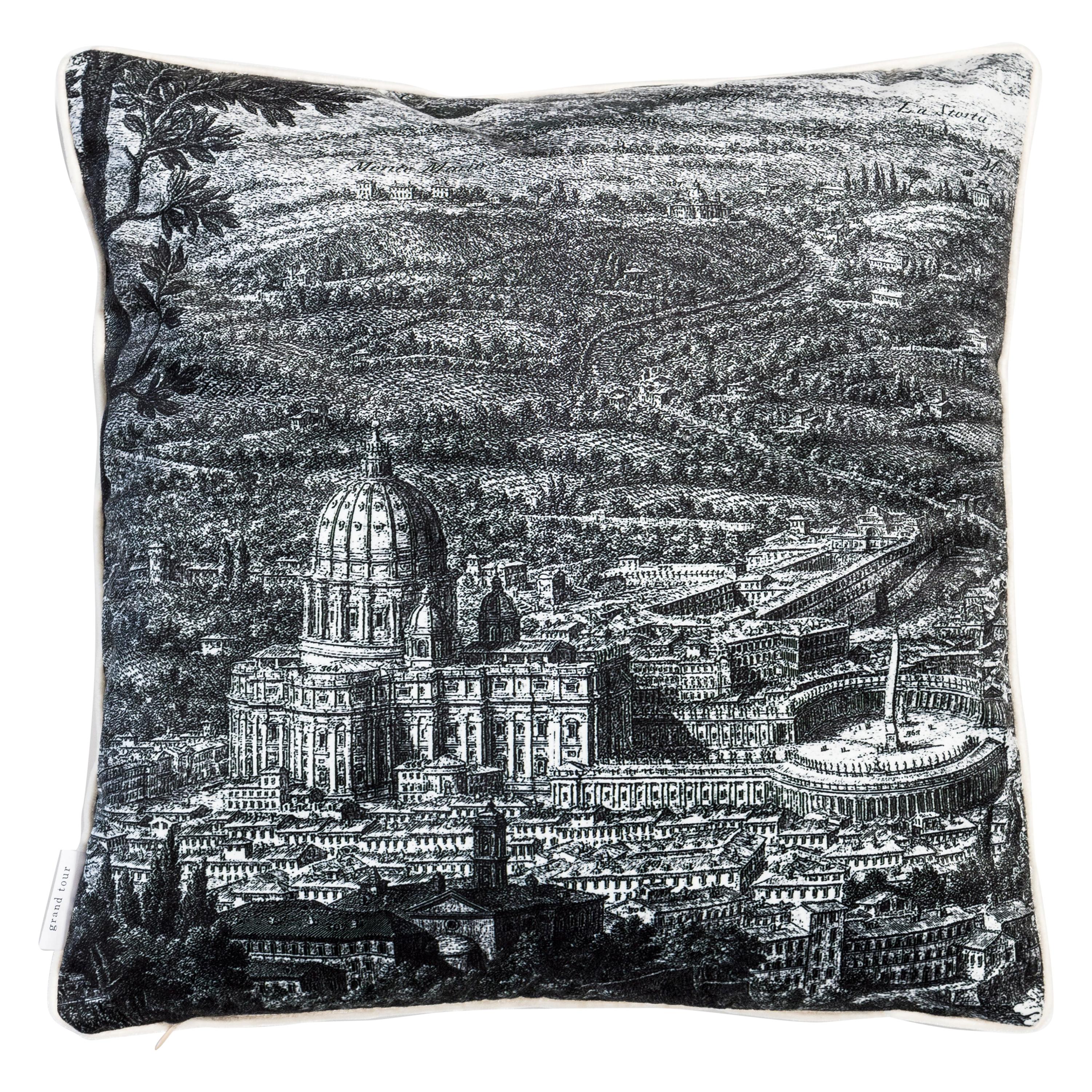Roma, Contemporary Velvet Printed Pillow by Vito Nesta For Sale