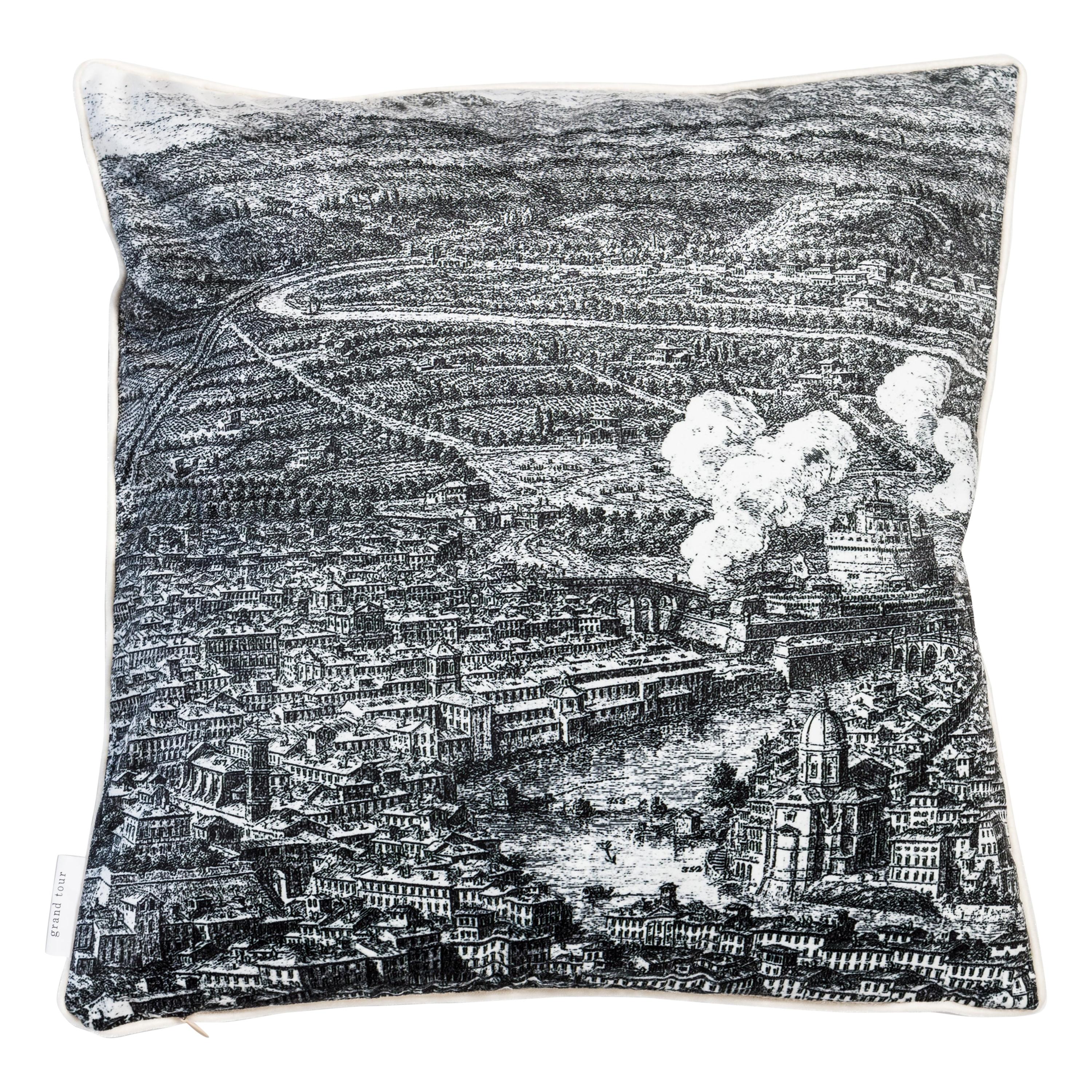 Roma, Contemporary Velvet Printed Pillow by Vito Nesta For Sale