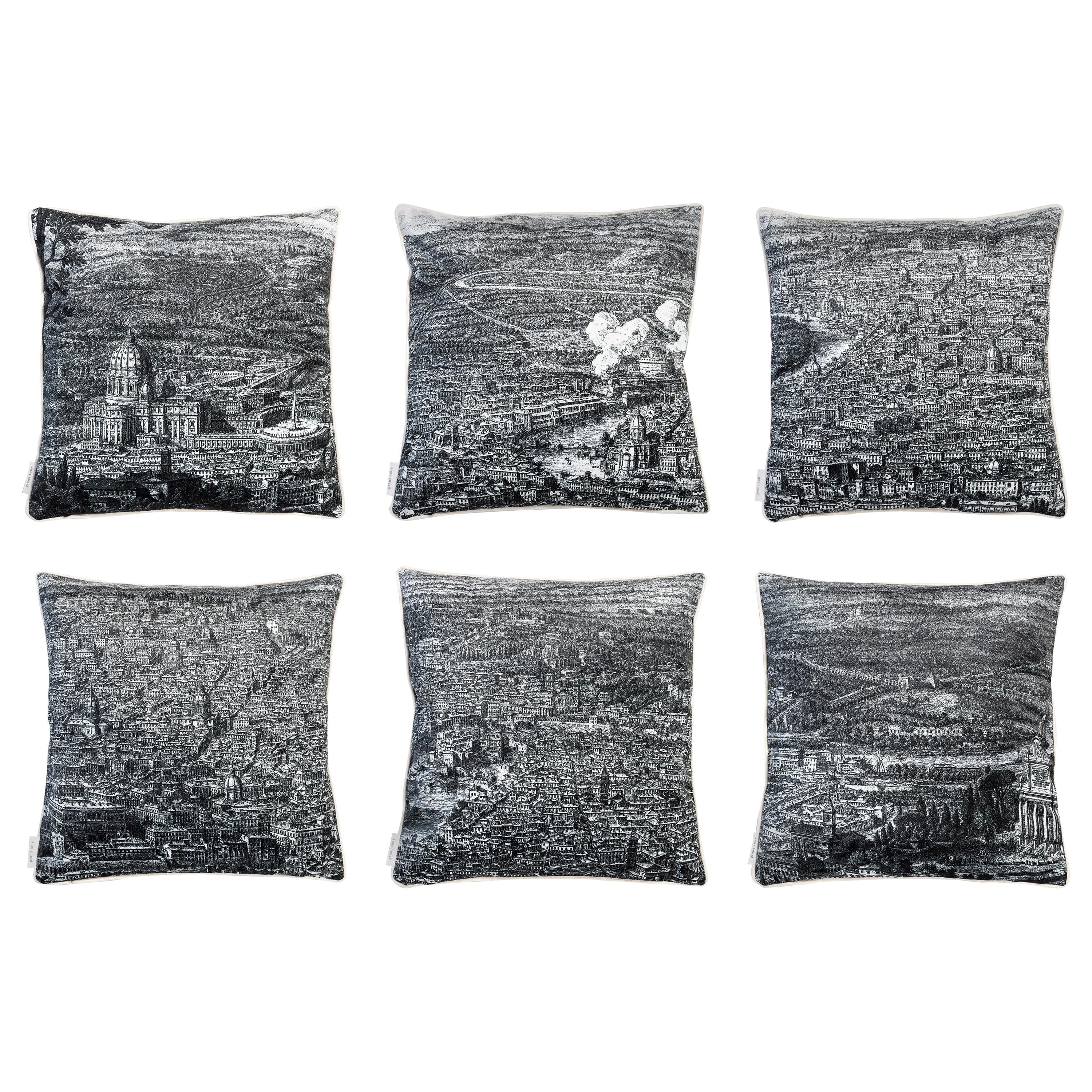 Roma, Contemporary Velvet Printed Pillow by Vito Nesta For Sale