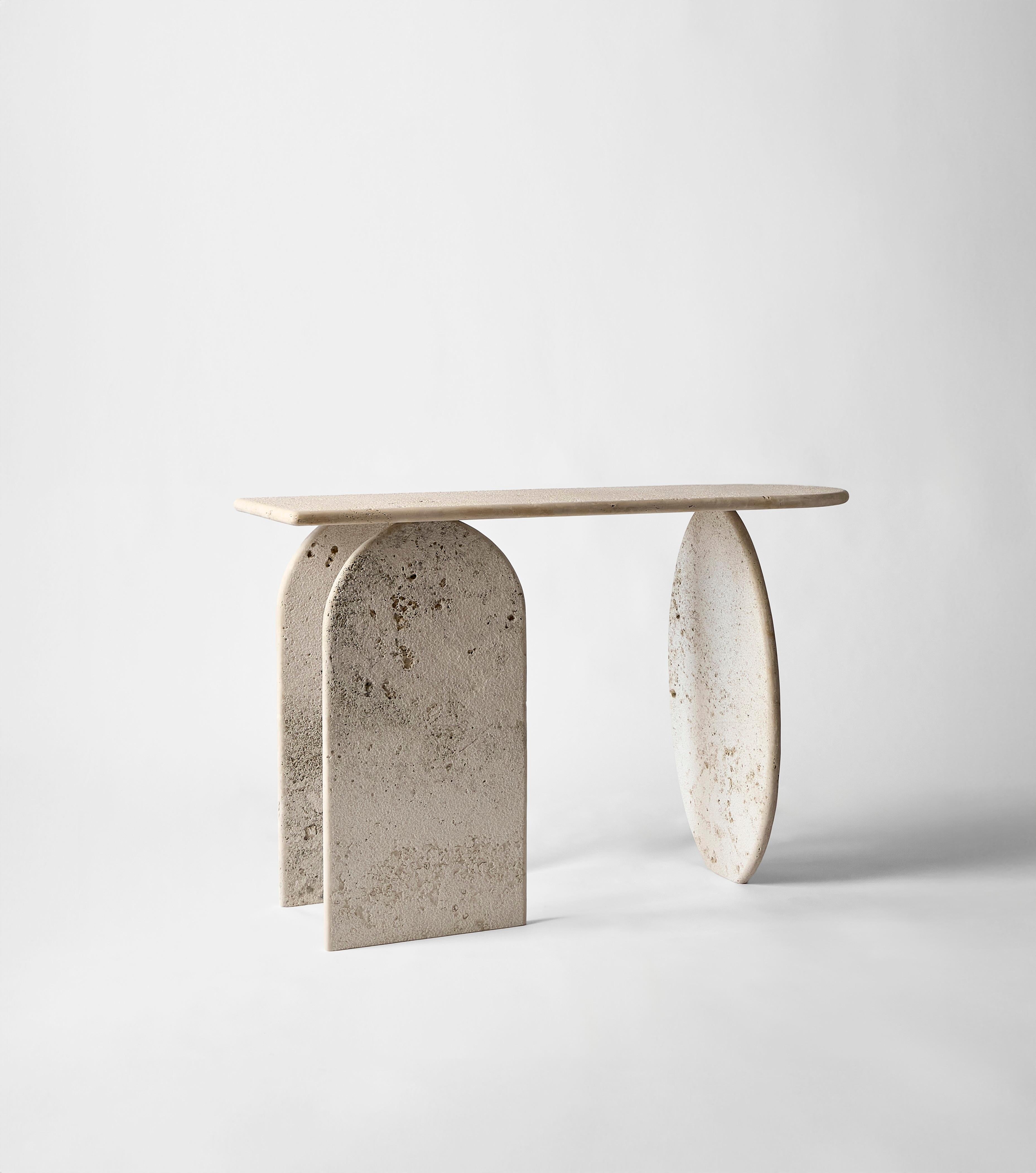 Italian Rome - FMM  2024  Travertine Console  140×40×90 cm  Handcrafted Tuscany For Sale