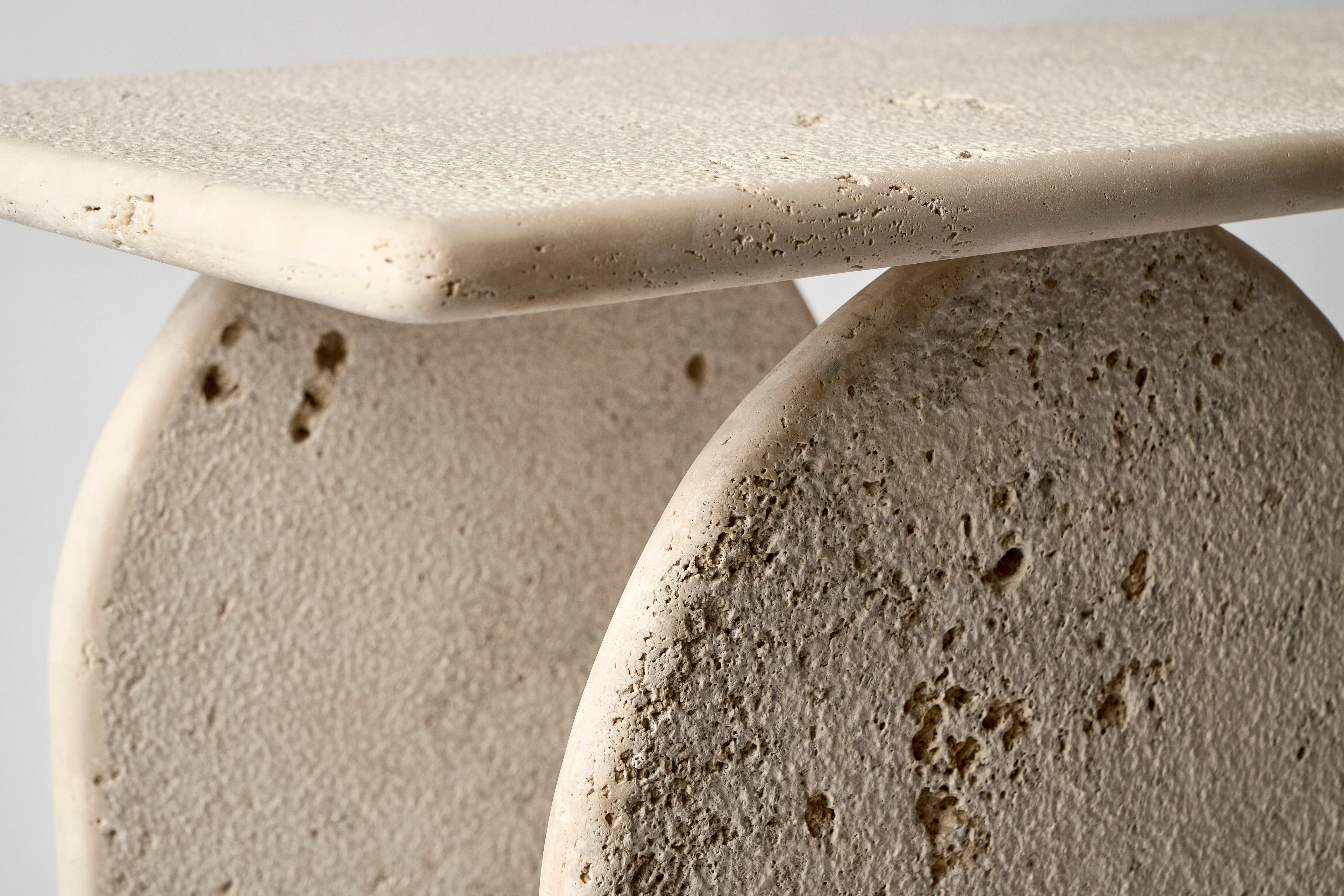 Rome - FMM  2024  Travertine Console  140×40×90 cm  Handcrafted Tuscany In New Condition For Sale In Pisa, IT