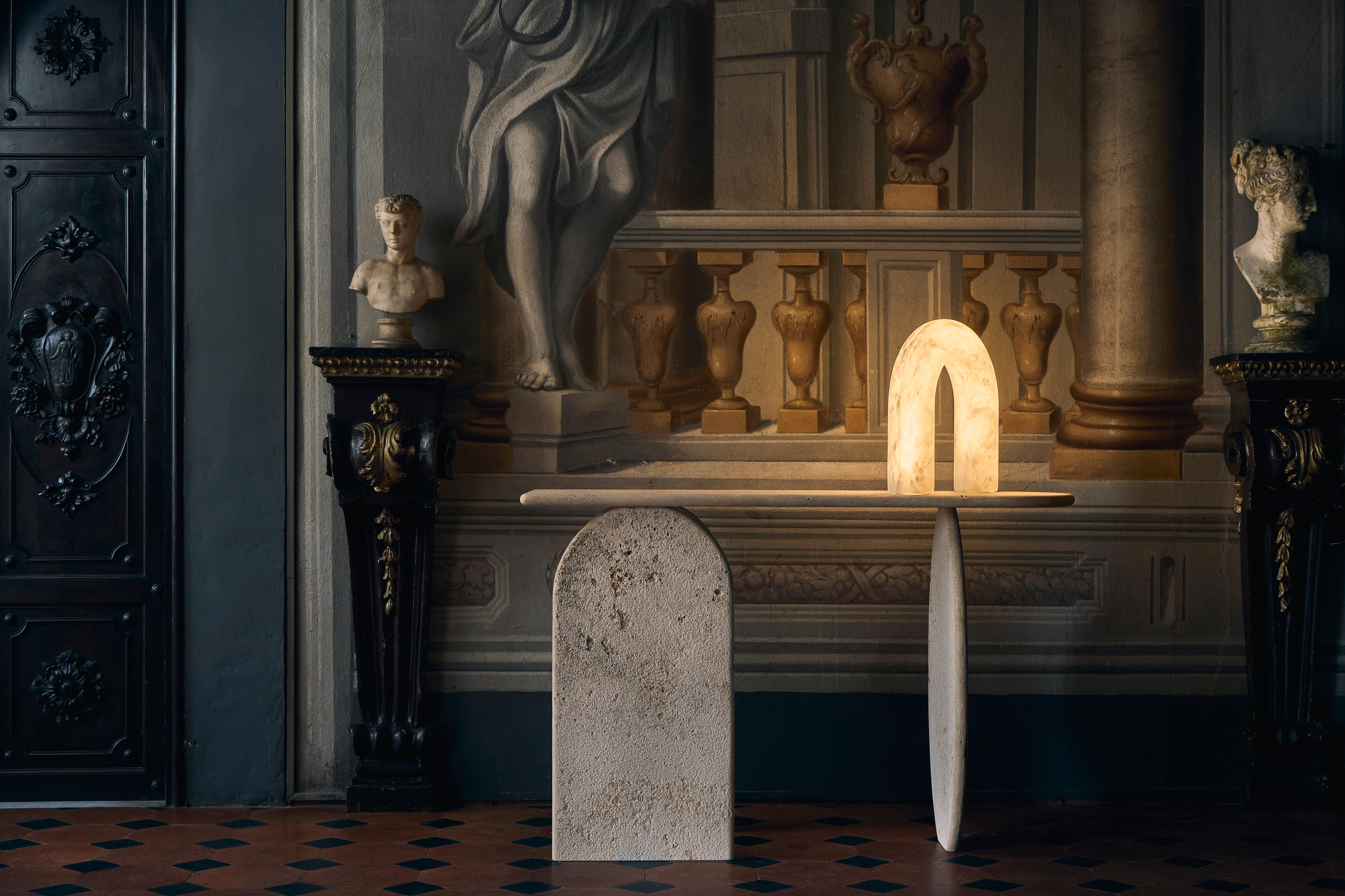 Rome - FMM  2024  Travertine Console  140×40×90 cm  Handcrafted Tuscany For Sale 3